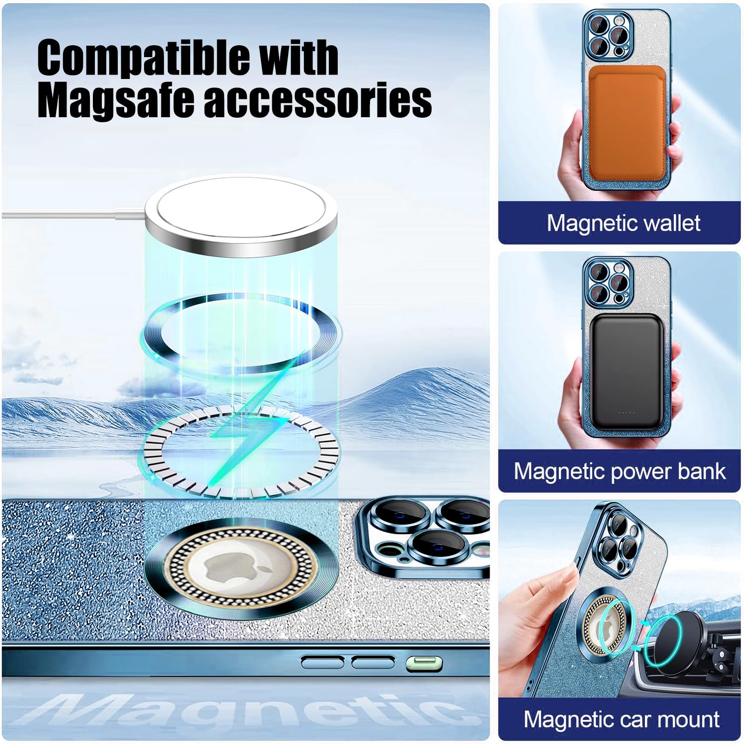 Misscase For Iphone 15 Pro Max Magnetic Case Compatible With Magsafe,Full Protection Slim Shockproof Anti Scratch Glitter Case W