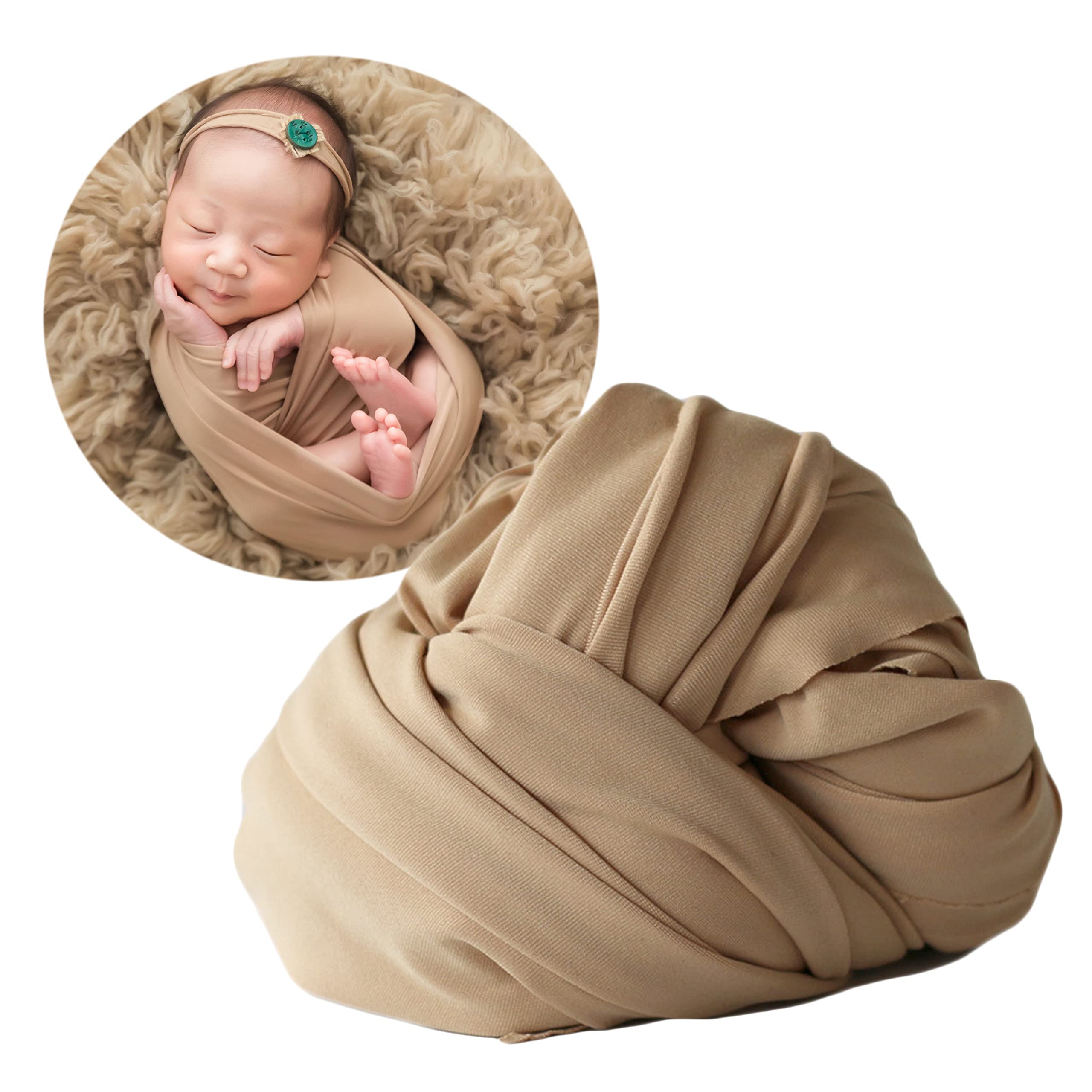 Zeroest Newborn Photography Stretch Wrap Boy Girl Baby Wraps Photography Props Baby Photo Prop Stretch Blanket For Baby (Tan)
