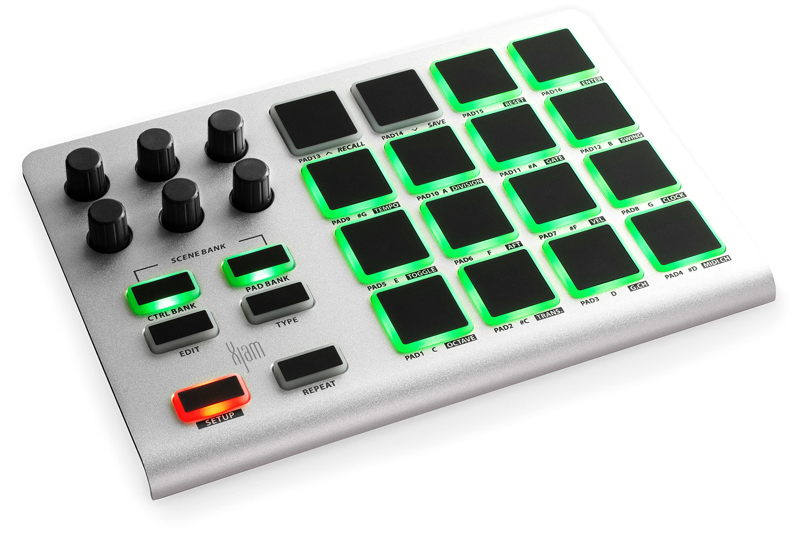 Xjam Professional MIDI Pad Controller - Ultra-Portable Aluminum Frame MIDI Drum Pad with 16 Beat Pads and 6 Assignable Knobs, Be