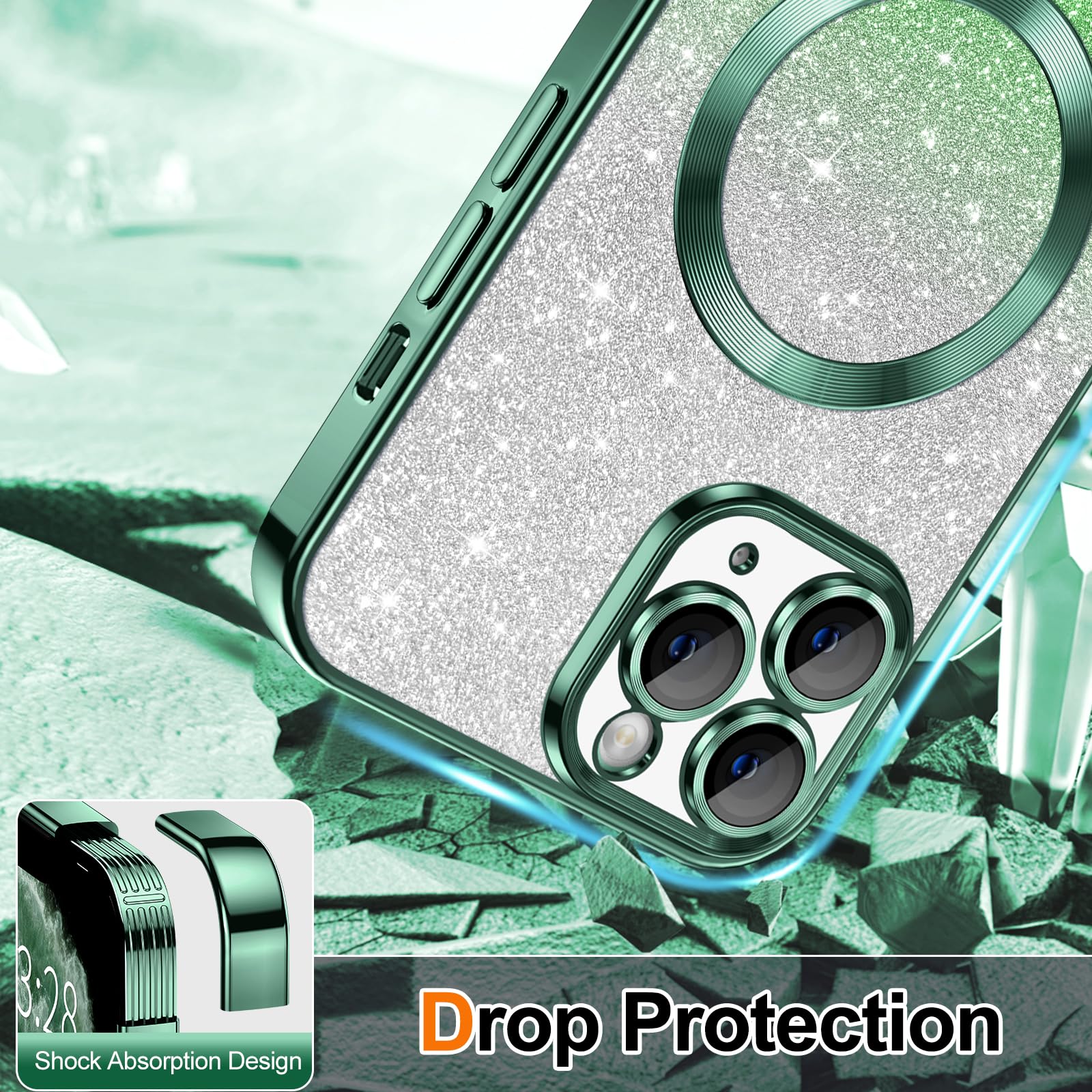 Hython For Iphone 11 Pro Case Clear Magnetic Glitter Phone Cases [Compatible With Magsafe] Full Camera Lens Protector Slim Gradi