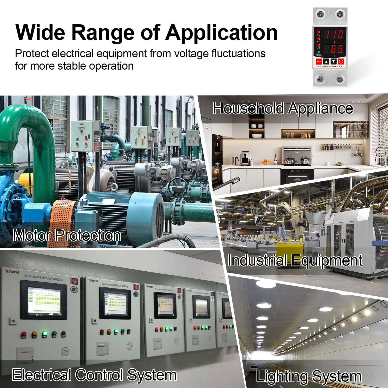 Oelffow Adjustable V/A Protector Over/Under Voltage & Overcurrent Protection Intelligent Relay Reset Protector Voltage Output St