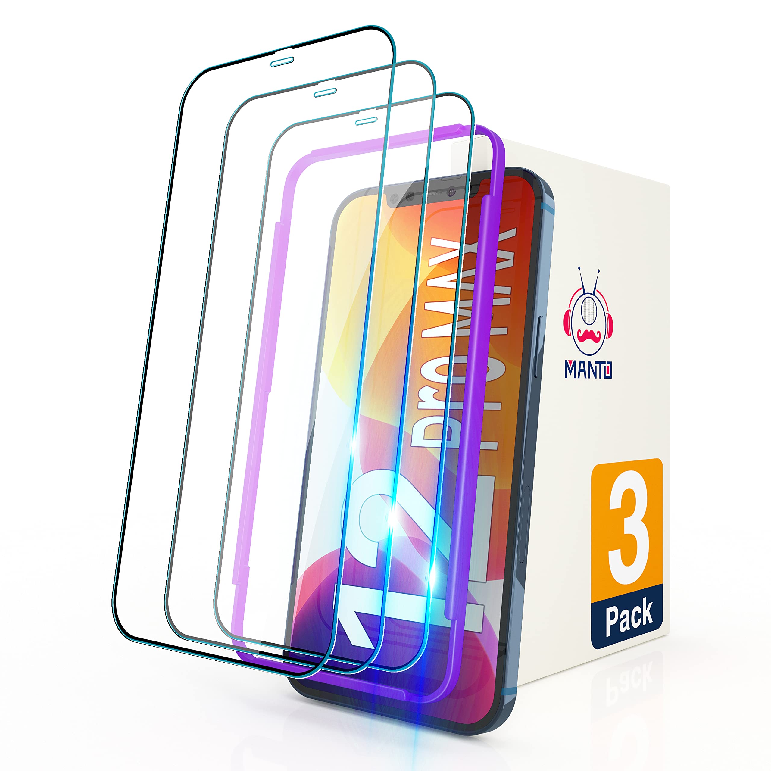 Manto Screen Protector Compatible With Iphone 12 Pro Max Tempered Glass 6.7 Inch Edge To Edge Coverage 3 Pack