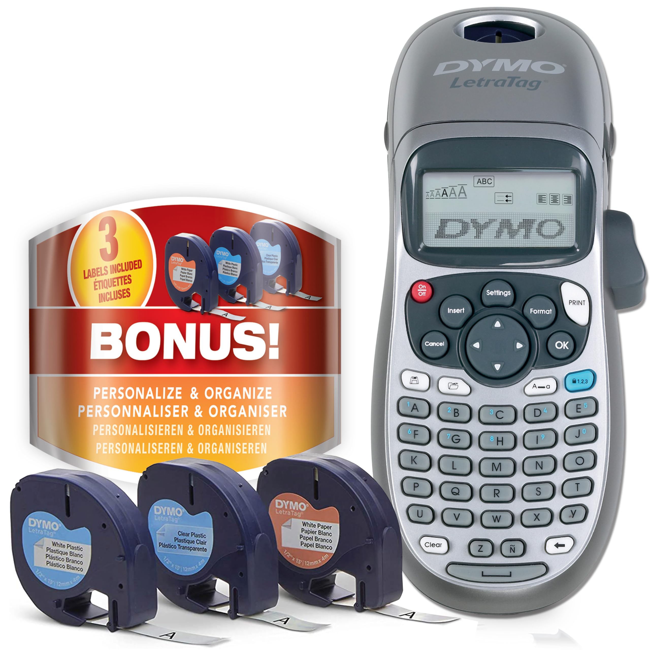 Dymo Label Maker Machine With Tape   100H Letratag Handheld, Comes With 3 Lt Label Tapes. Great For Home & Office Organization