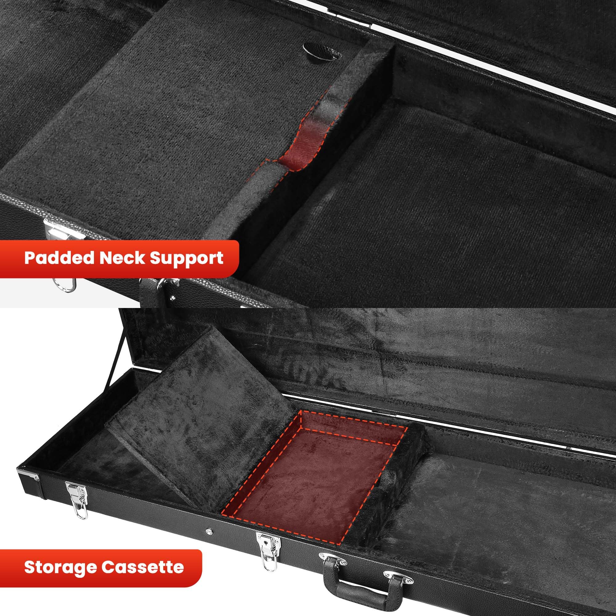 Aw Bass Guitar Case Hard Electric Guitar Wooden Hard Shell Carrying Case Lockable With Key Black Square 48 X 15.4 X 3.5 Inches