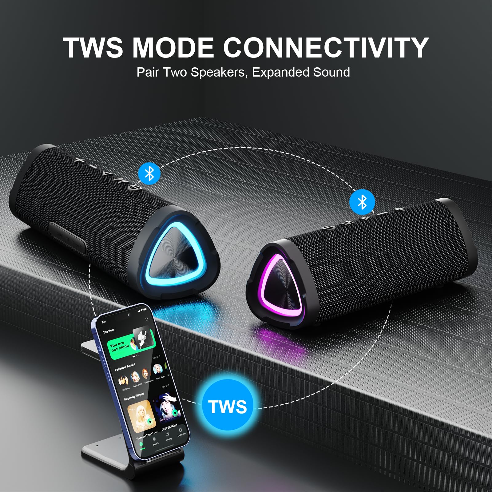 Vanzon V40 Bluetooth Speakers, Portable Wireless Speaker V5.0 With 24W Loud Stereo Sound, 24H Playtime, Tws & Ipx7 Waterproof, S