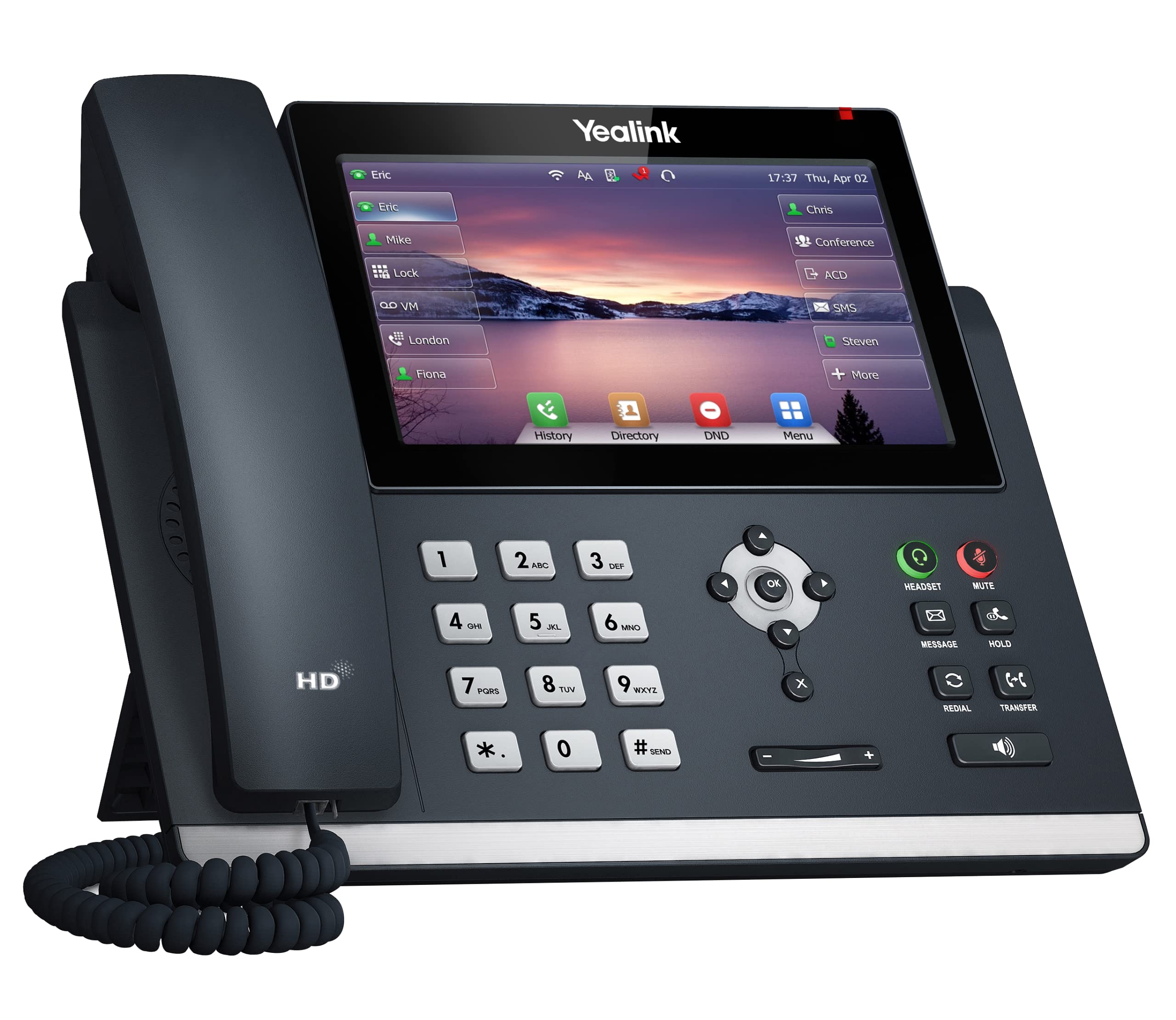 Yealink T48U Ip Phone, 16 Lines. 7-Inch Color Touch Screen Display. Dual Usb 2.0, Dual-Port Gigabit Ethernet, 802.3Af Poe, Power