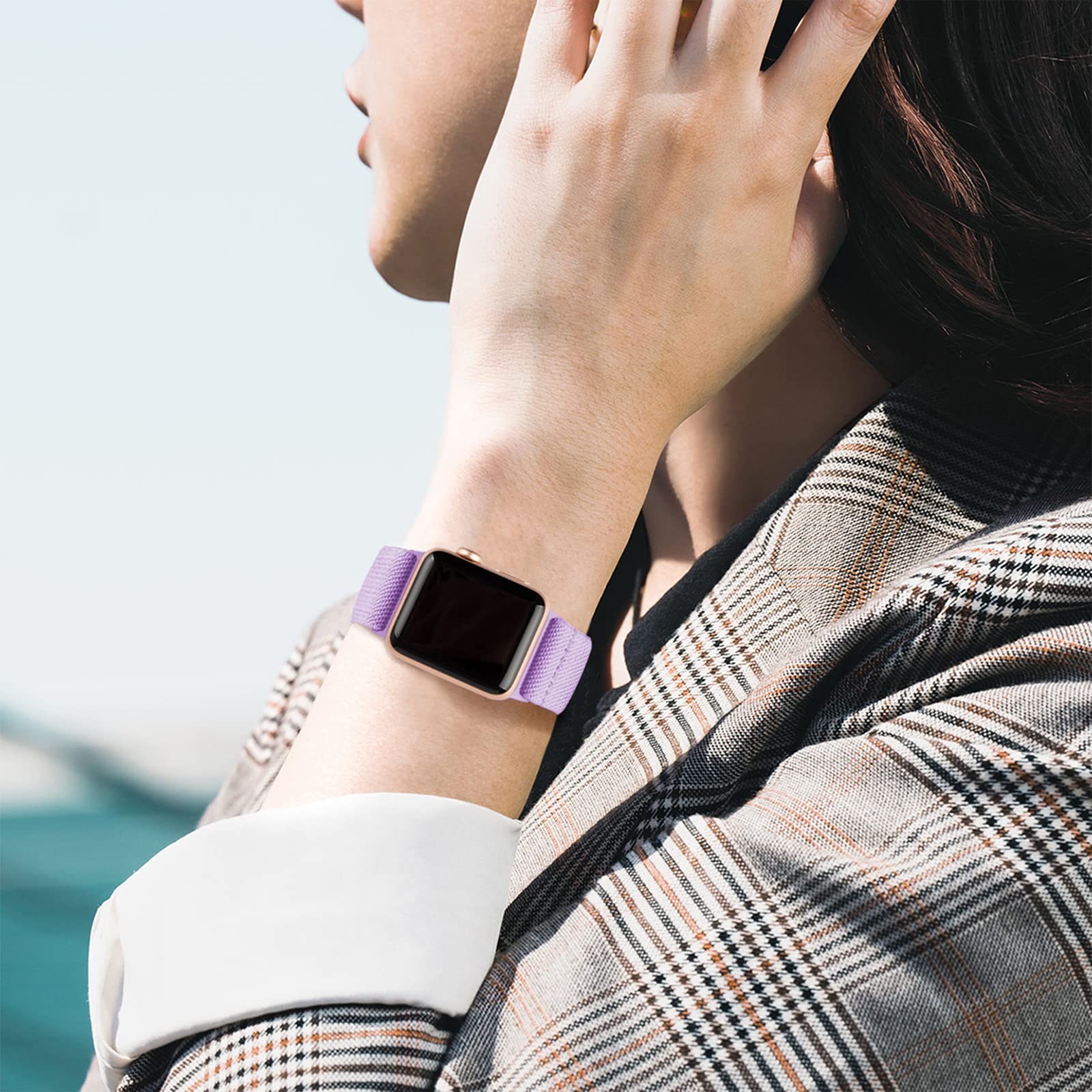 Miterv Stretchy Nylon Loop Bands Compatible With Apple Watch 38Mm 40Mm 42Mm 44Mm 45Mm 49Mm Adjustable Soft Elastics Strap Compat