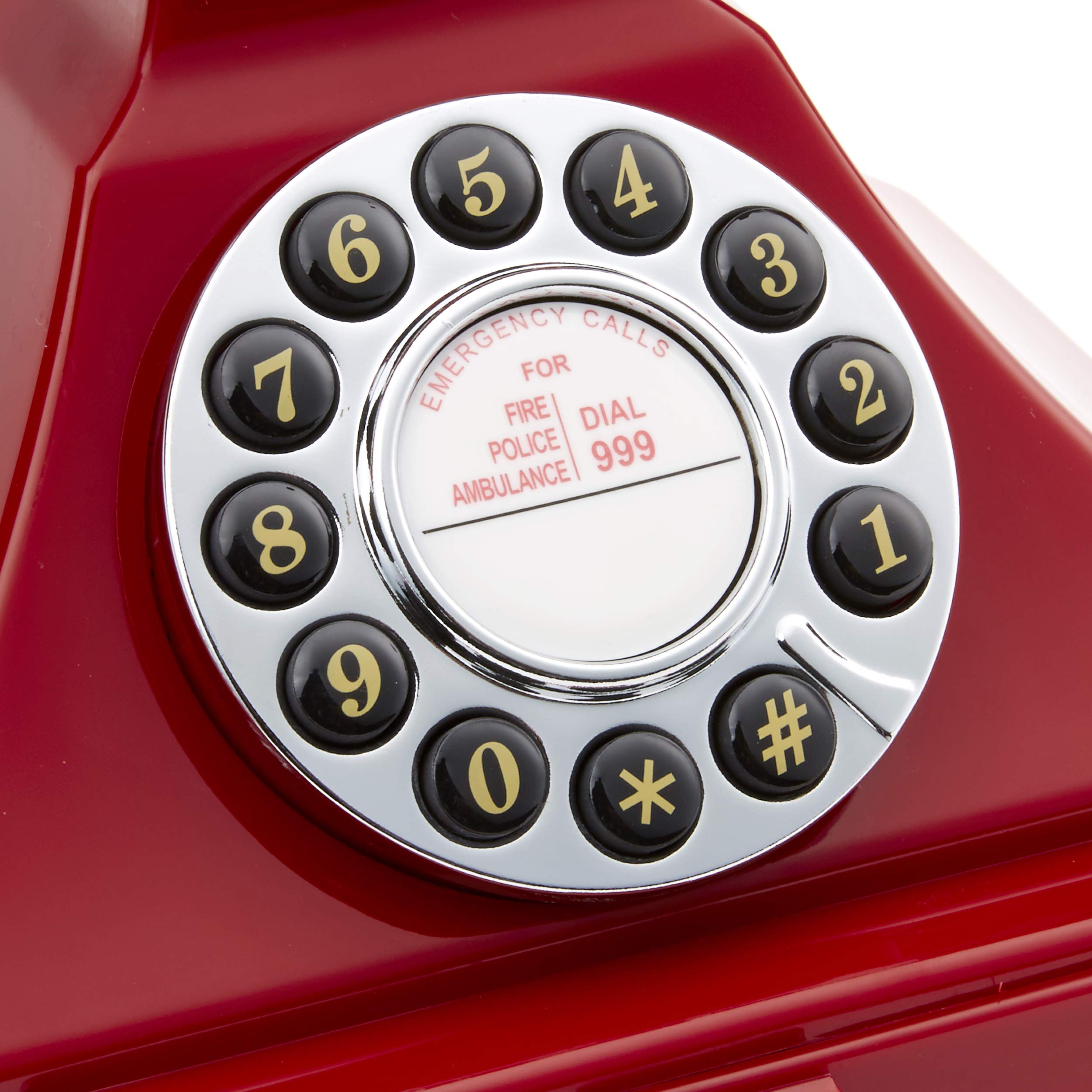 Gpo Carrington Classic Retro Push Button Phone   Pull Out Tray, Traditional Bell Ring Tone   Red