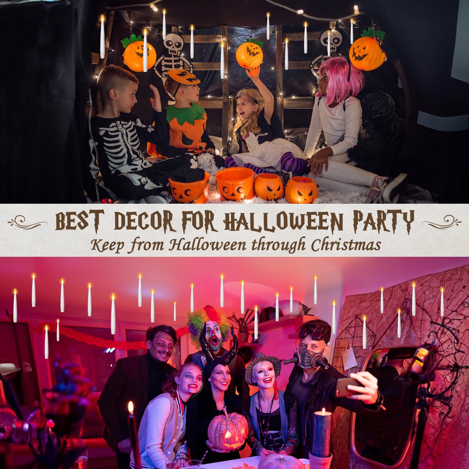 Floating Candles With Remote 8Pcs   Halloween Decorations Magic Hanging Candles Flickering Warm Light Led Flameless Candles With