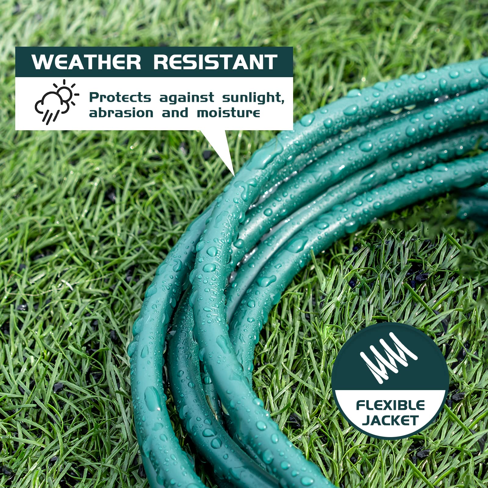 Honderson 25Ft Outdoor Extension Cord 16/3 Sjtw Durable Green Extension Cable With 3 Prong Grounded Plug For Safety,Great For Ou