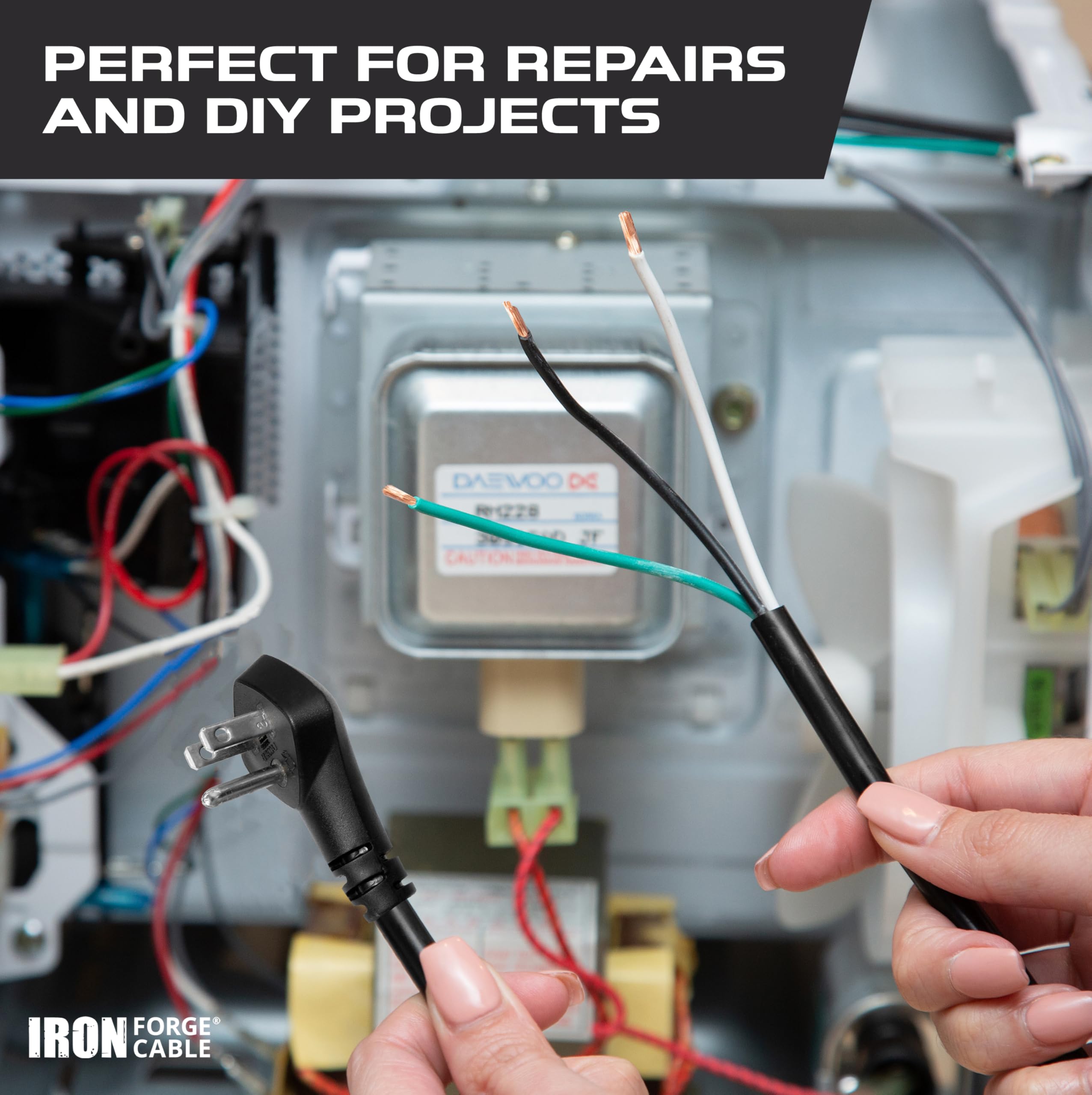 Iron Forge Cable Coiled Replacement Extension Cord 15 Ft   14 Gauge 15 Amp Heavy Duty Power Extension Cords   Sjeow Oil Resistan