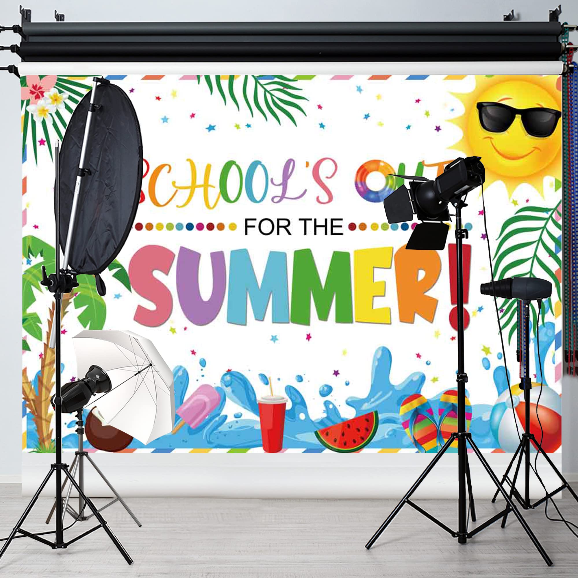 Livucee 7X5Ft Schools Out For The Summer White Banner Backdrop Decorations End Of School Year Tropical Beach Background Kinderga