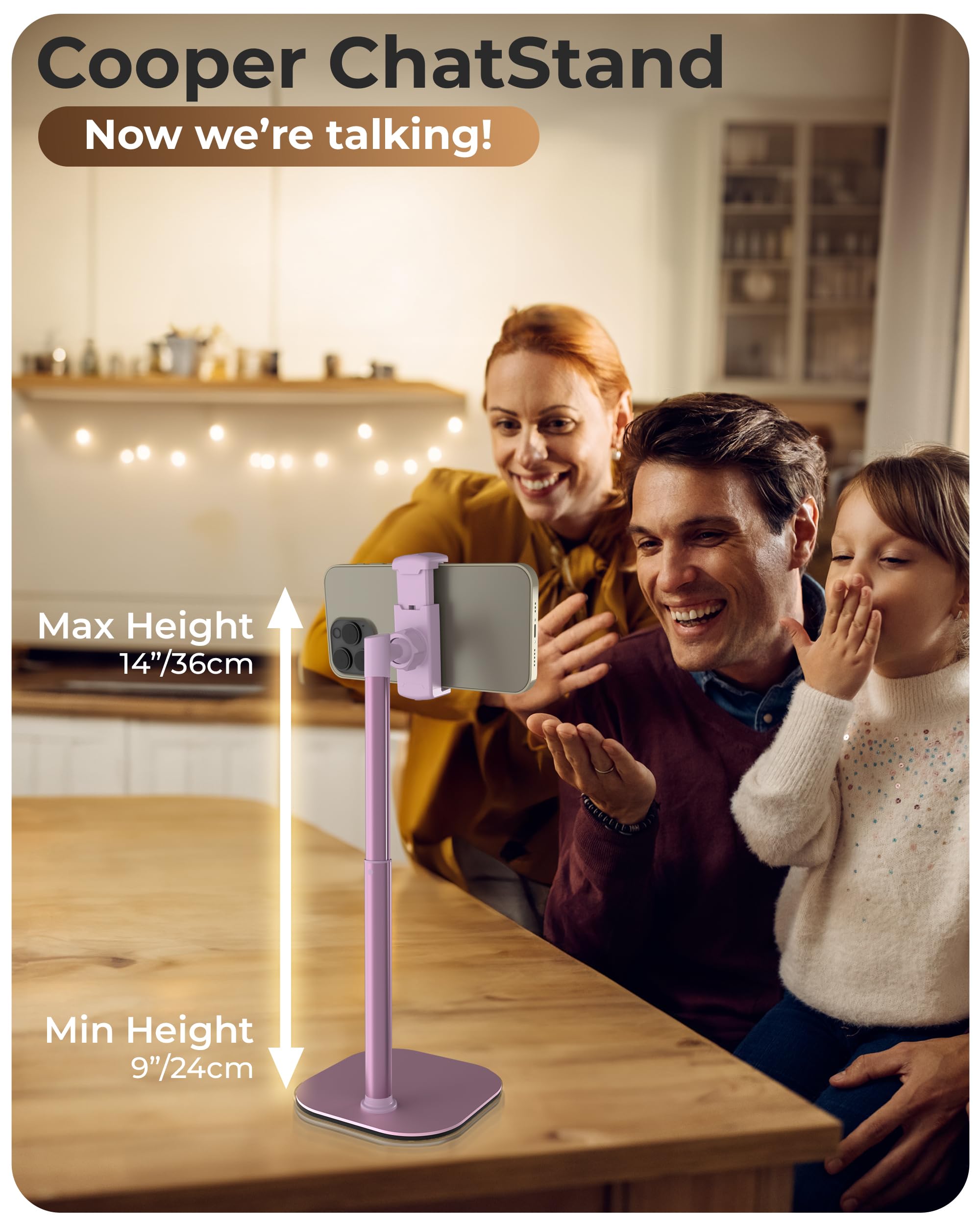 Cooper Chat Stand, Height Adjustable Cell Phone Stand For Desk | Rotating, Tilting Cell Phone Holder For Desk With 9-14 Eye-Leve