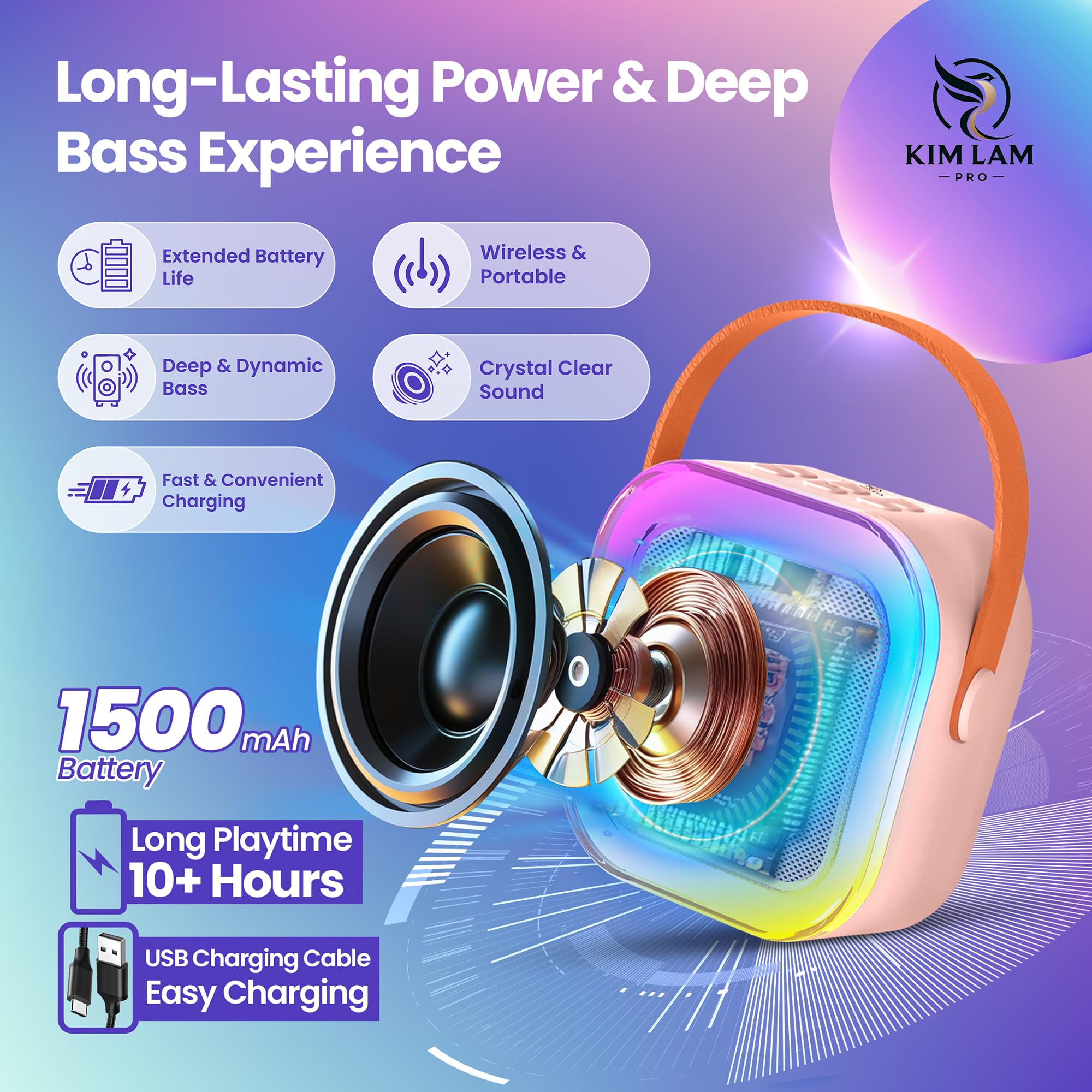 Kimlampro Mini Karaoke Machine For Kids 1500 Mah - Portable Singing Toys With Two Kids Microphone - Birthday Gift For 3-12+, Kid