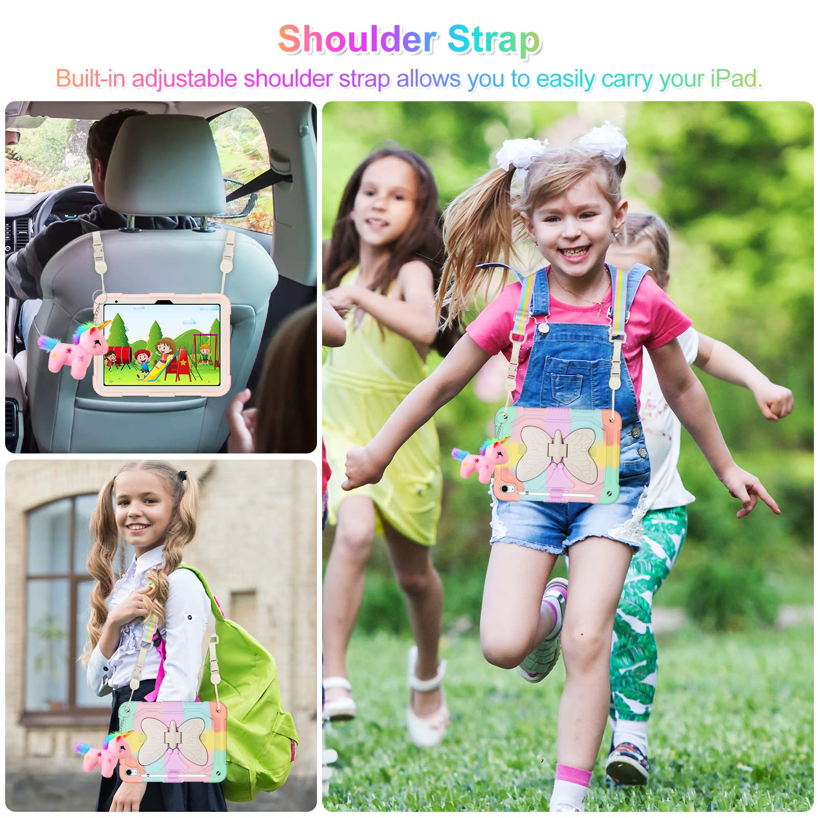 Vofuoe For Ipad 10Th Generation Case 2022 For Ipad 10.9 Case For Kids Girls With Butterfly Wings Kickstand Pencil Holder Shoulde