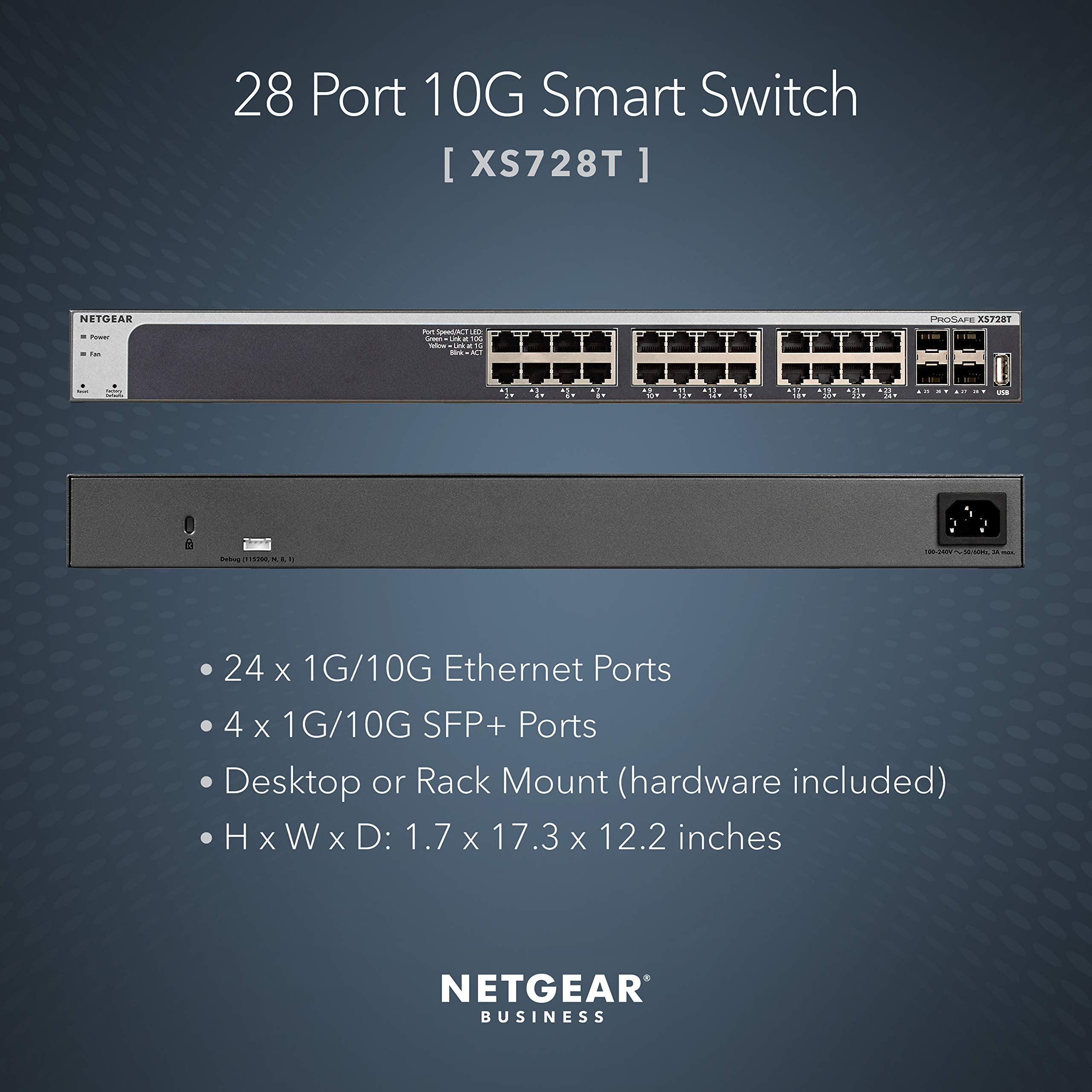 Netgear 28-Port 10G Ethernet Smart Switch (Xs728T) - Managed, With 24 X 10G, 4 X 10 Gigabit Sfp+, Desktop Or Rackmount, And Limi
