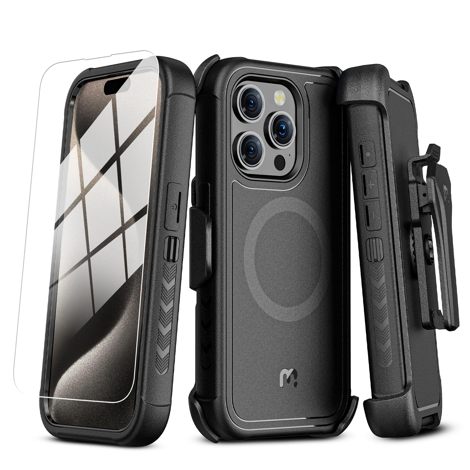 Mybat Pro Maverick Series Iphone 15 Pro Max Case With Belt Clip Holster,[Compatible With Magsafe] W/Screen Protector,Anti Drop,S