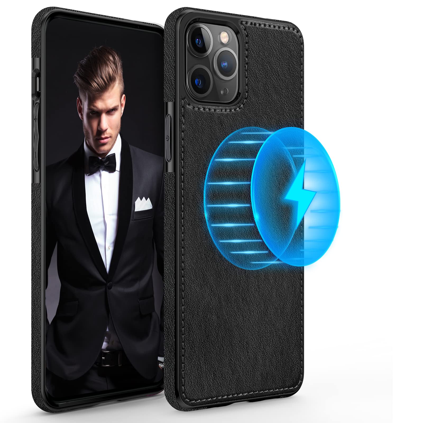 Lohasic For Iphone 14 Pro Max Case Leather Compatible With Magsafe, Slim Business Pu Non Slip Grip Rugged Bumper Shockproof Full