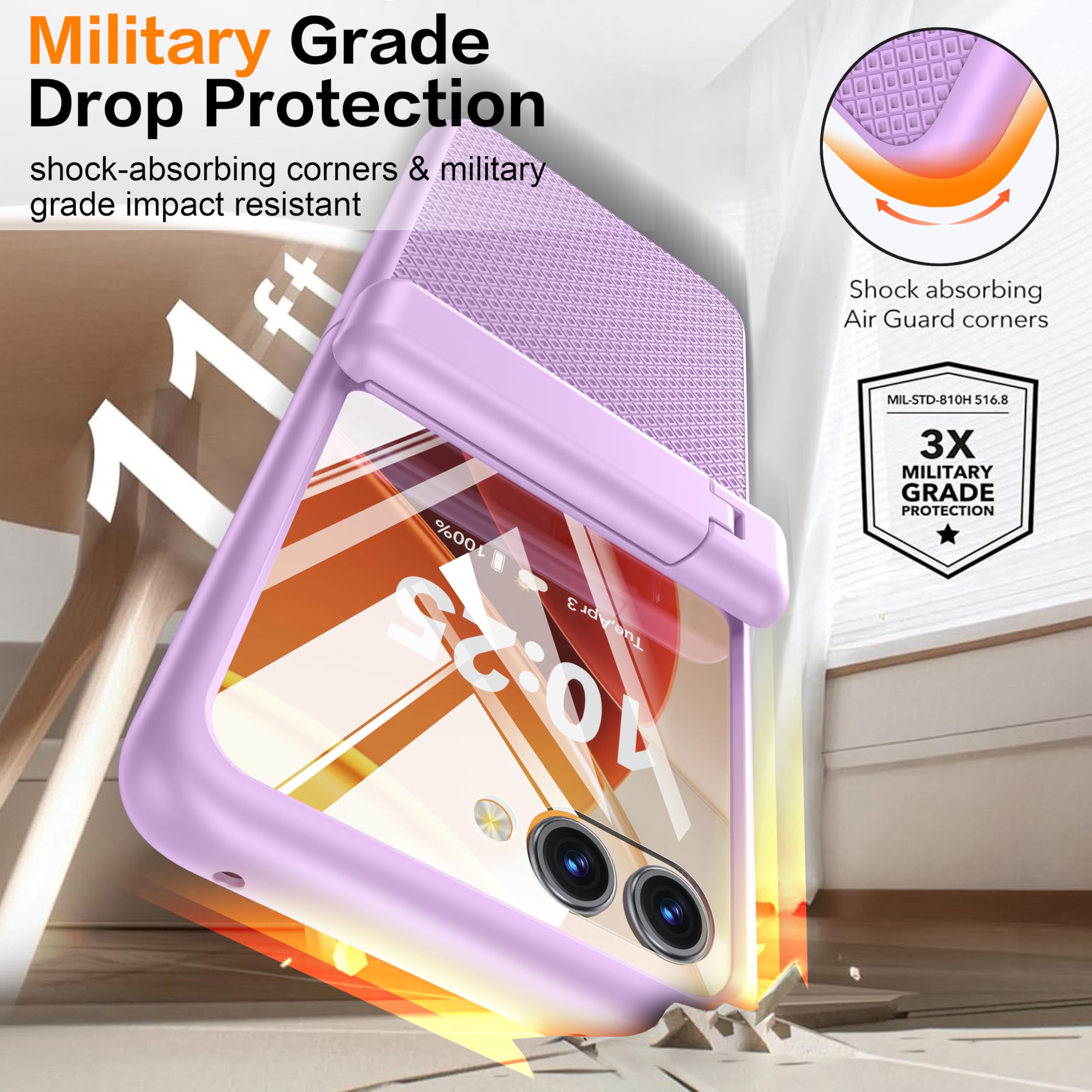 Buscbear For Motorola Razr 2025 Case/Razr 2024 Case [Hinge Protection&Kickstand] [Built-In Front Screen Protector] [Drop Protect