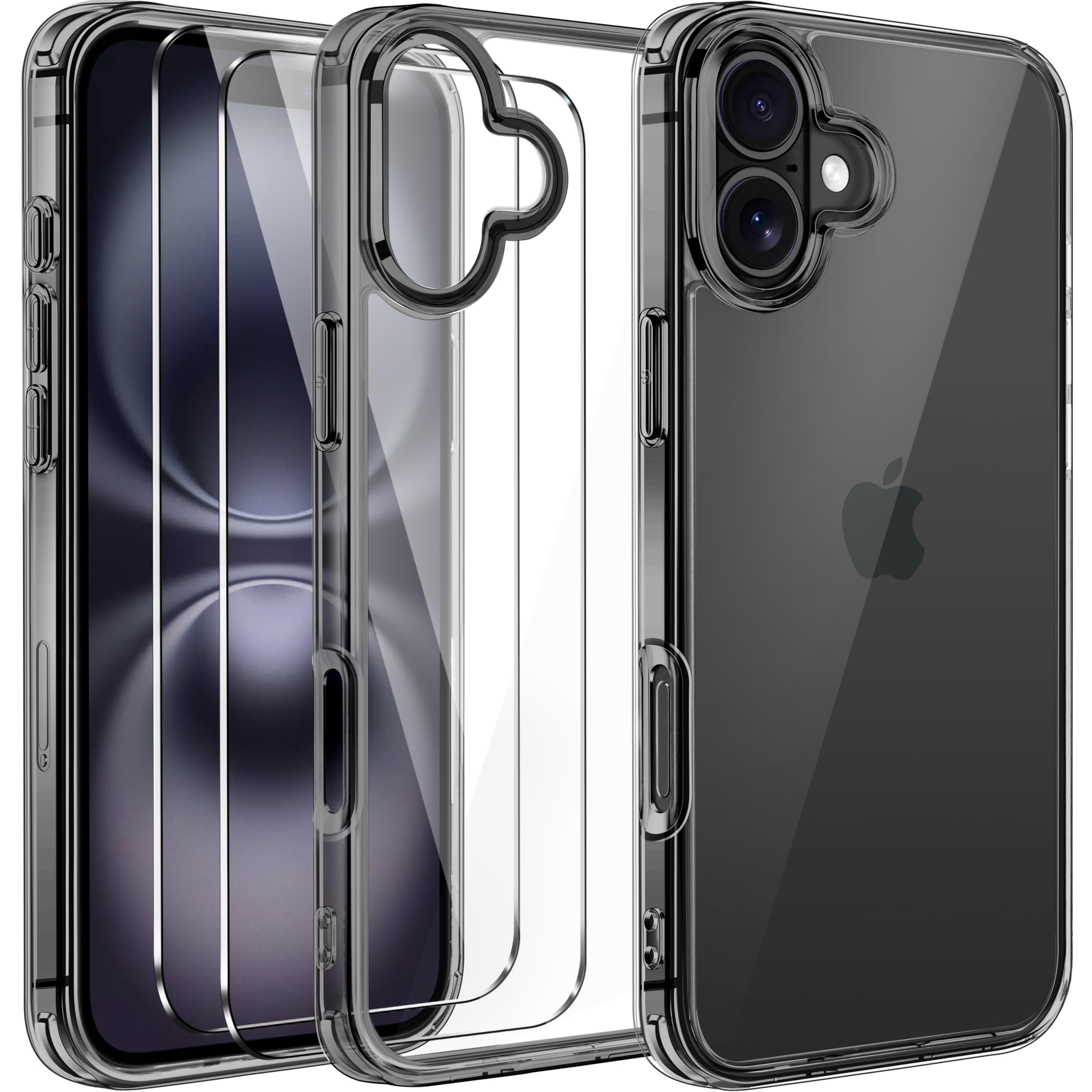 ivoler 3-in-1 Clear Case Designed for iPhone 16 Plus 6.7 2024 with 2 Pack Tempered Glass Screen Protector Military Shockproof Pr