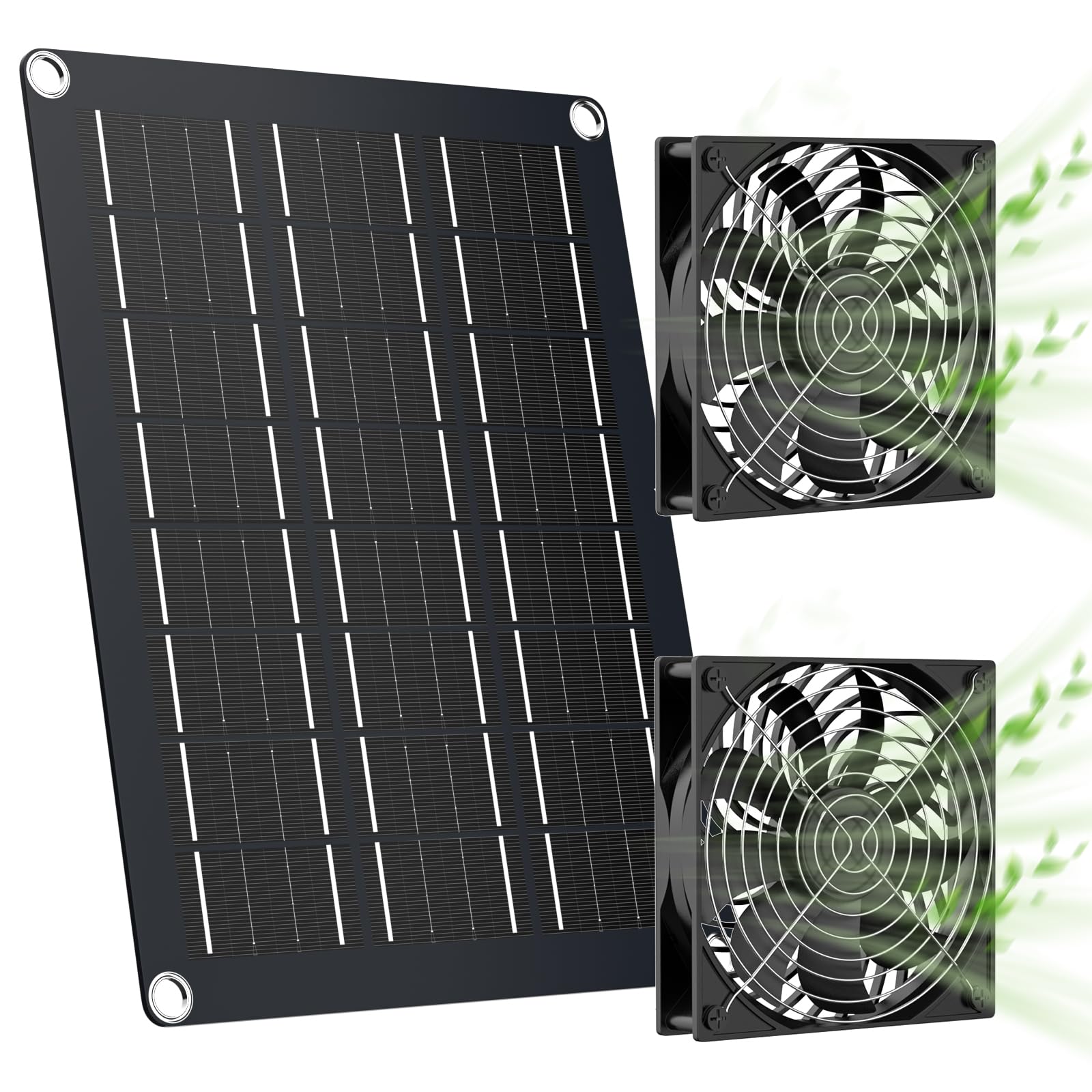 MARBERO 4.7 Inch Solar Powered Fan Kit, 15W Solar Panel with 2 Waterproof Fans, Intake or Exhaust Air Fan wtih 13 Ft Cable for O