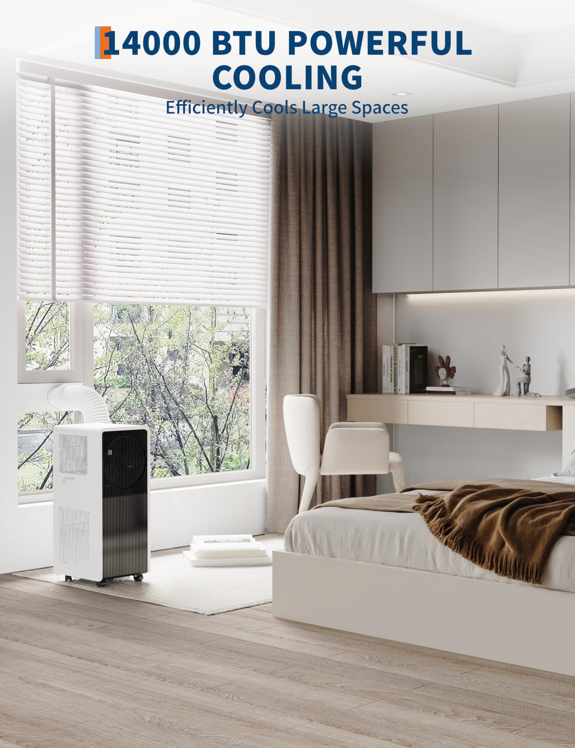 Garveetech 14,000 Btu Drainage-Free Portable Air Conditioner For Indoor Rooms, 3-In-1 Ac Unit For Bedroom 225-300 Sq.Ft, Dehumid