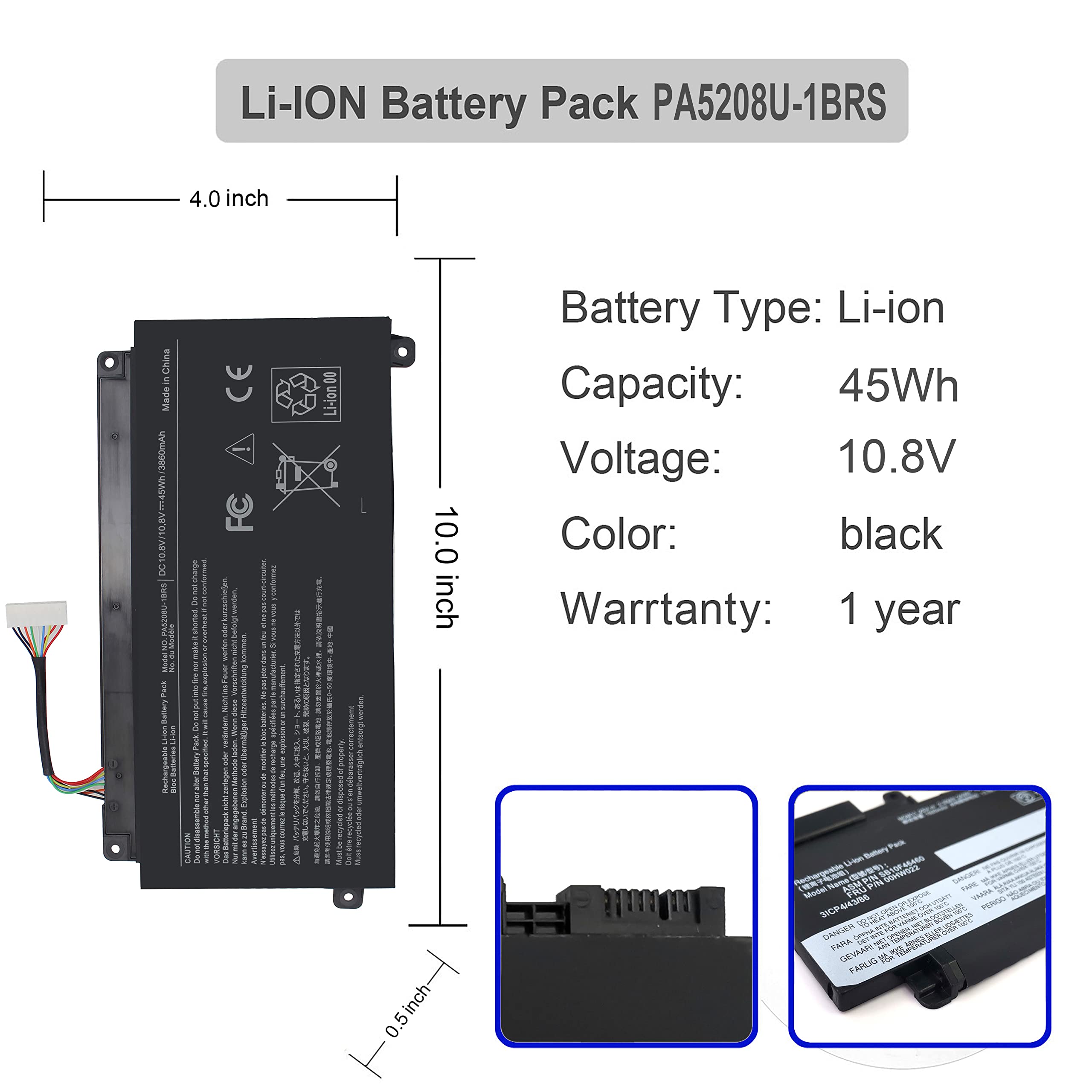 Gomarty PA5208U-1BRS Li-Polymer Laptop Battery for Toshiba Satellite P55W E45W Chromebook CB35 Black 10.8V 3860mAh