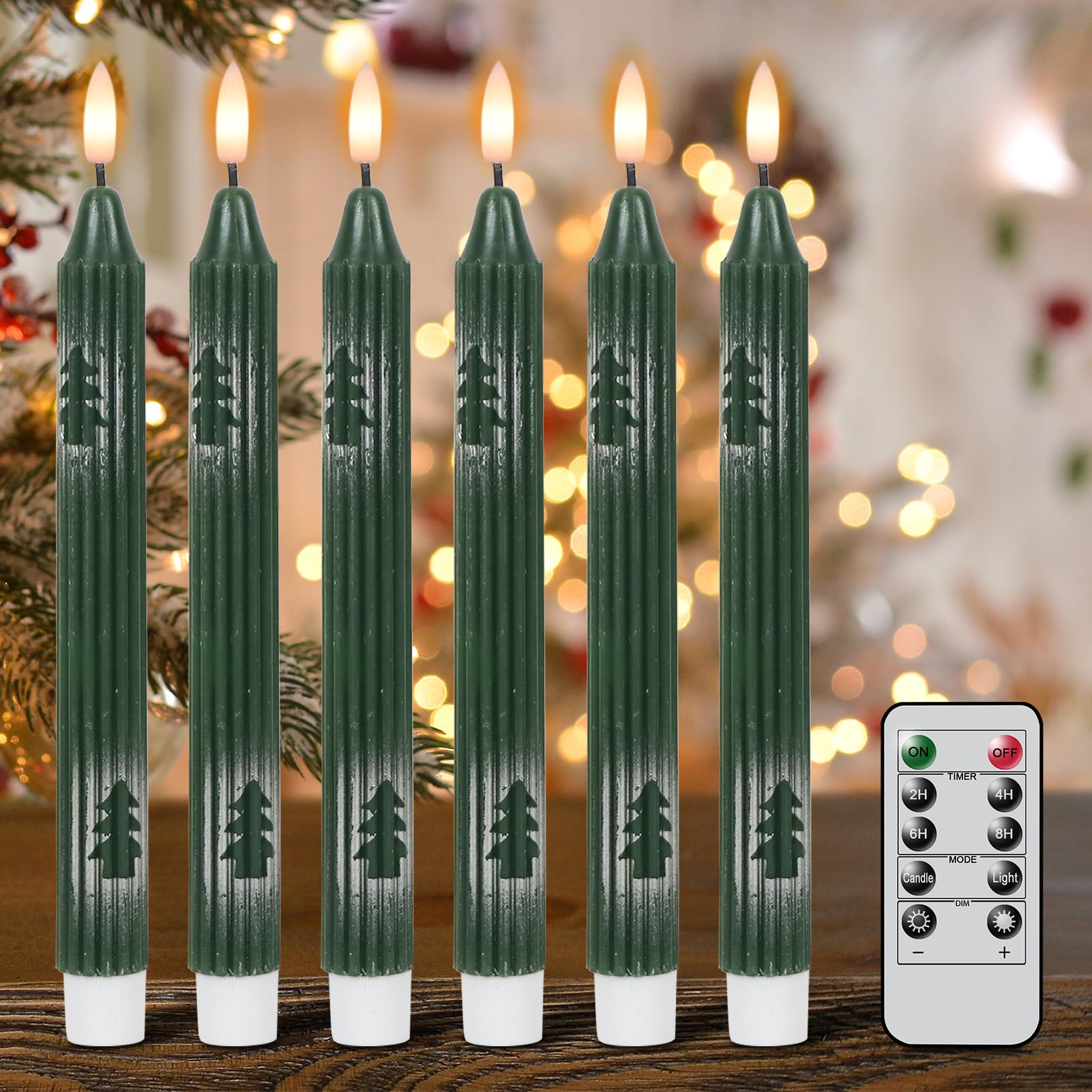 Eldnacele Christmas Flickering Flameless Candles Remote And Timer, Battery Operated Vertical Stripe Taper Candles 3D Wick Real W
