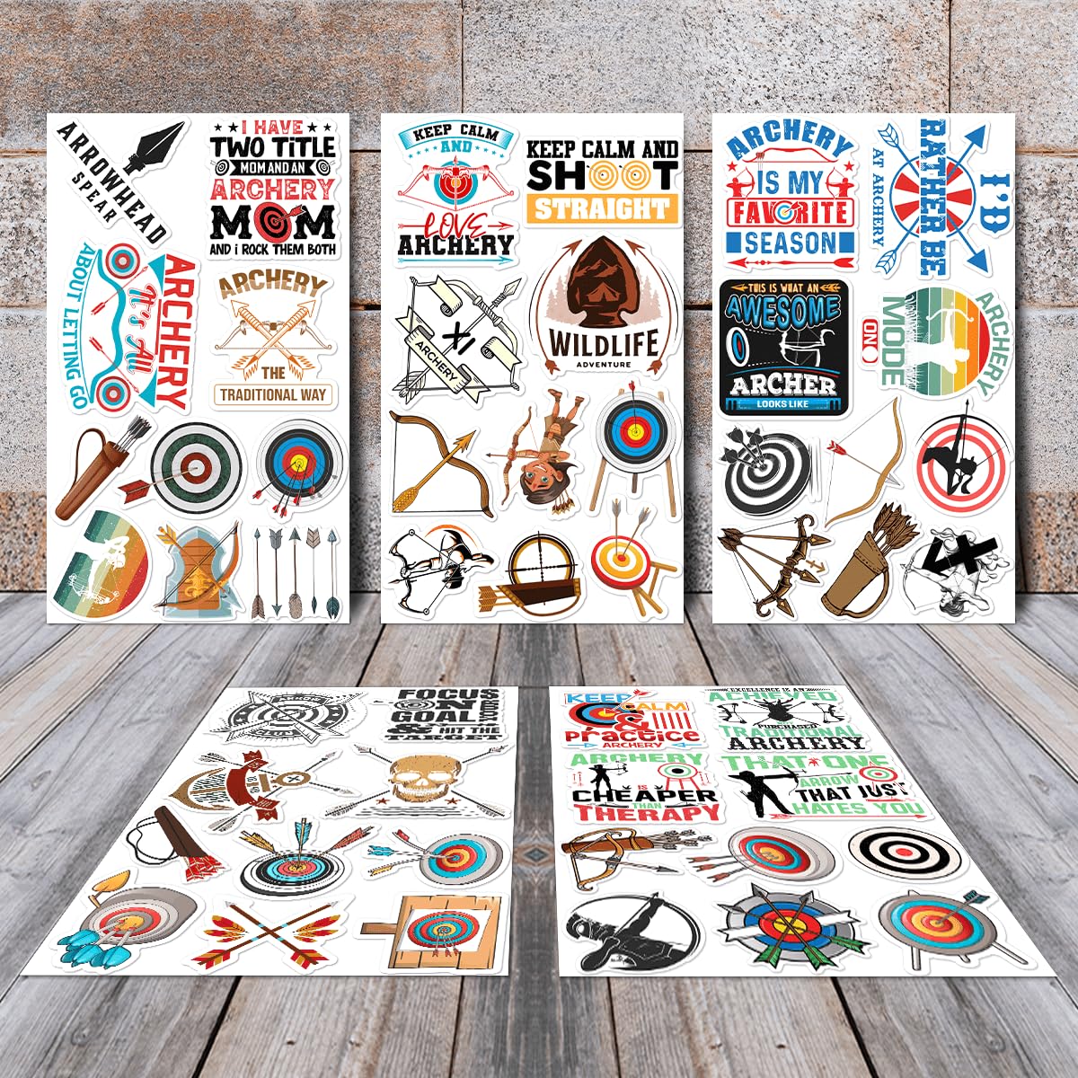 50 Pack Pcs Archery Stickers For Water Bottles Waterproof Vinyl Laptop Scrapbooking Luggage Funny Sports Sticker Packs Set Bulk