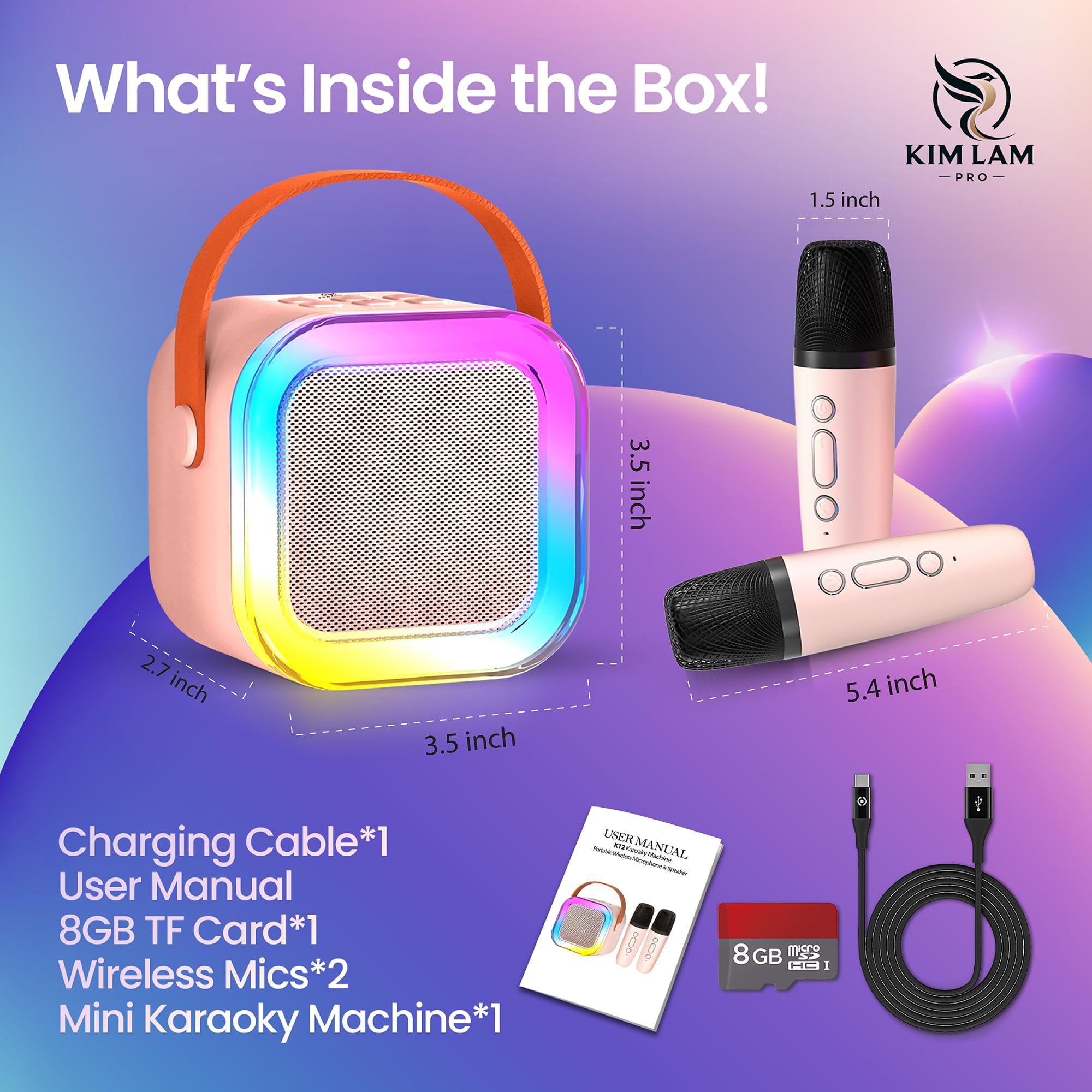 Kimlampro Mini Karaoke Machine For Kids 1500 Mah - Portable Singing Toys With Two Kids Microphone - Birthday Gift For 3-12+, Kid