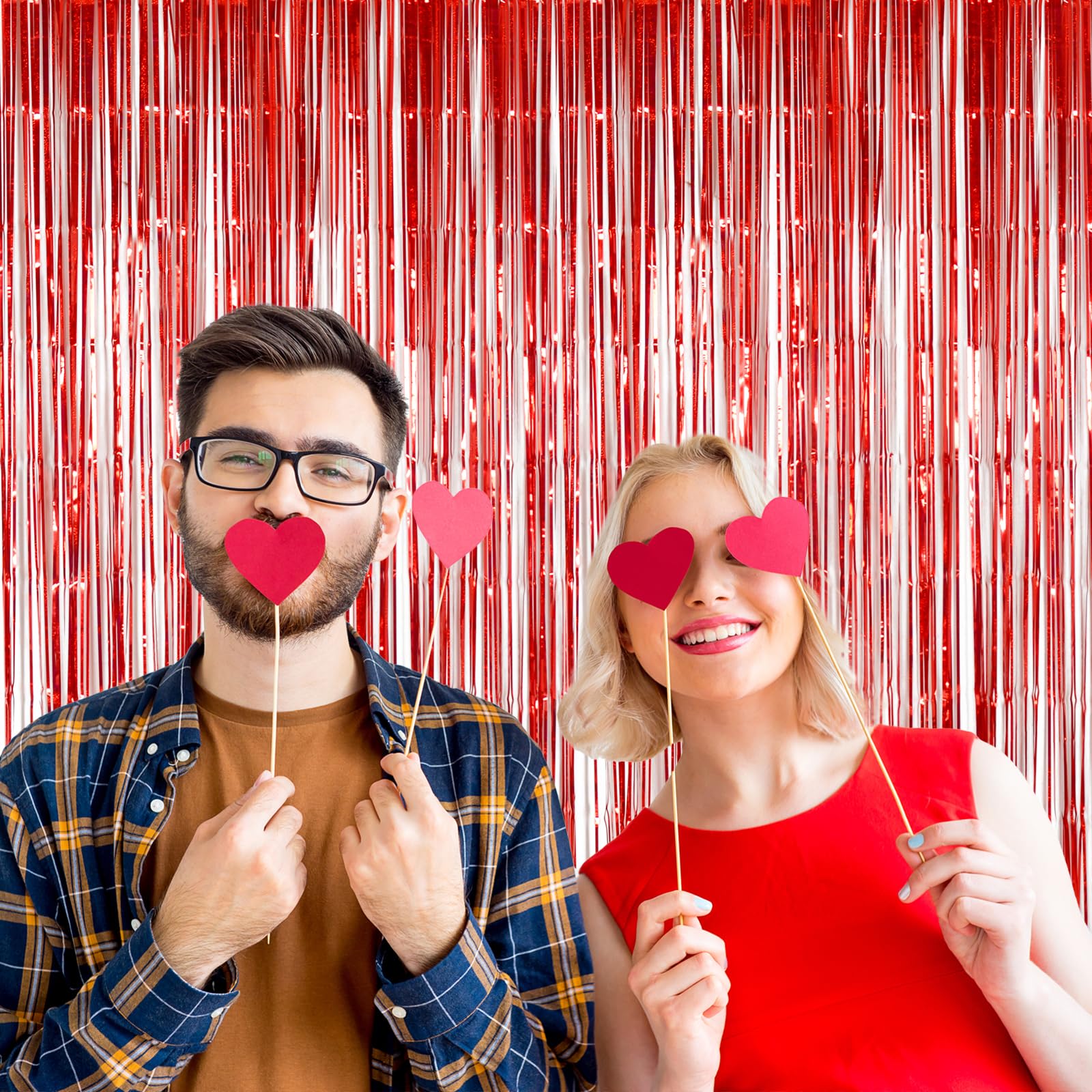 Red Foil Fringe Curtain Party Decorations, Melsan 3.2 X 8 Ft Metallic Tinsel Curtains Streamer Backdrop For Christmas, Birthday,