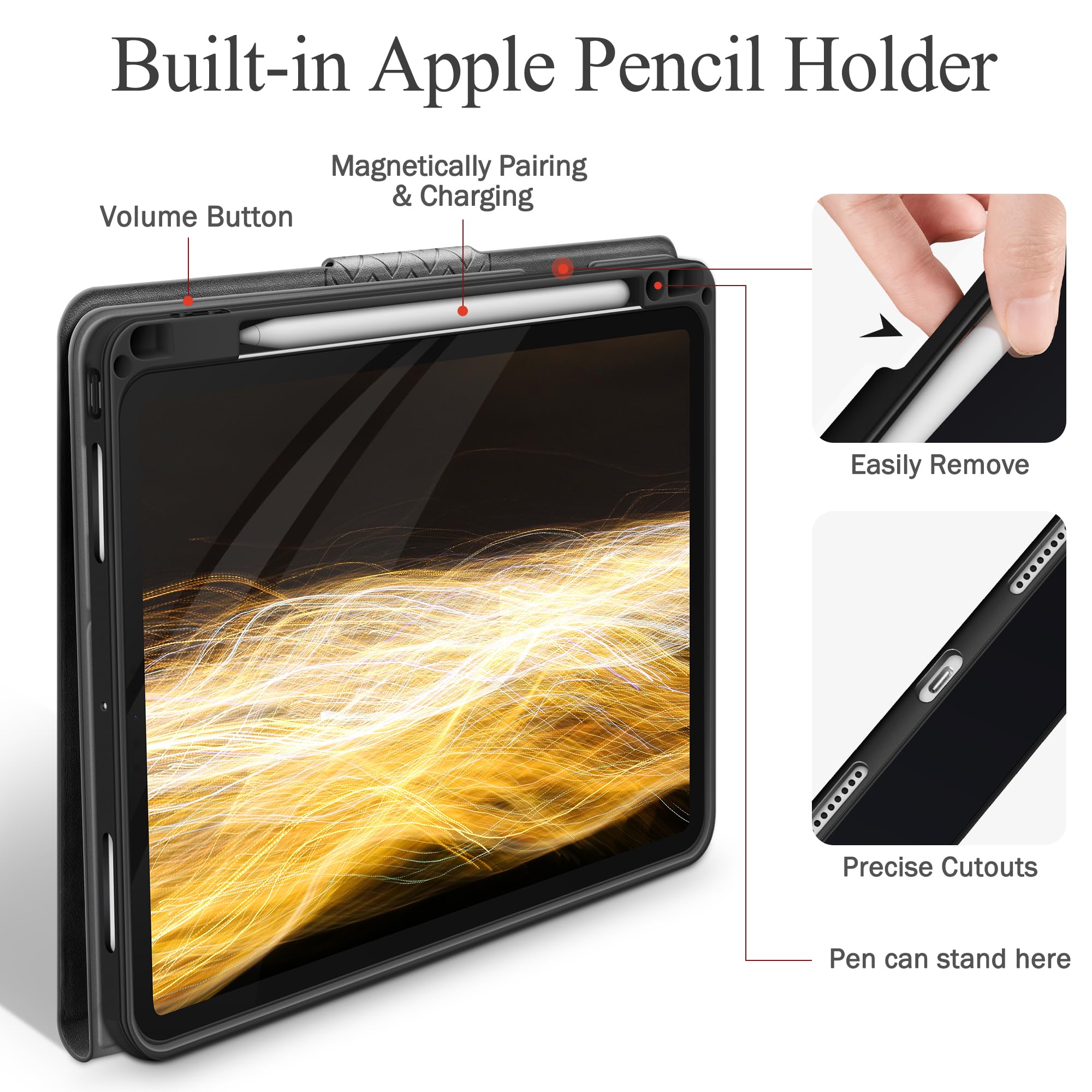 Auaua Case For M4 Ipad Pro 11 Inch (2024, 5Th Generation), Pu Leather Case With Pencil Holder, Supports Pencil Pro And Pencil(Us