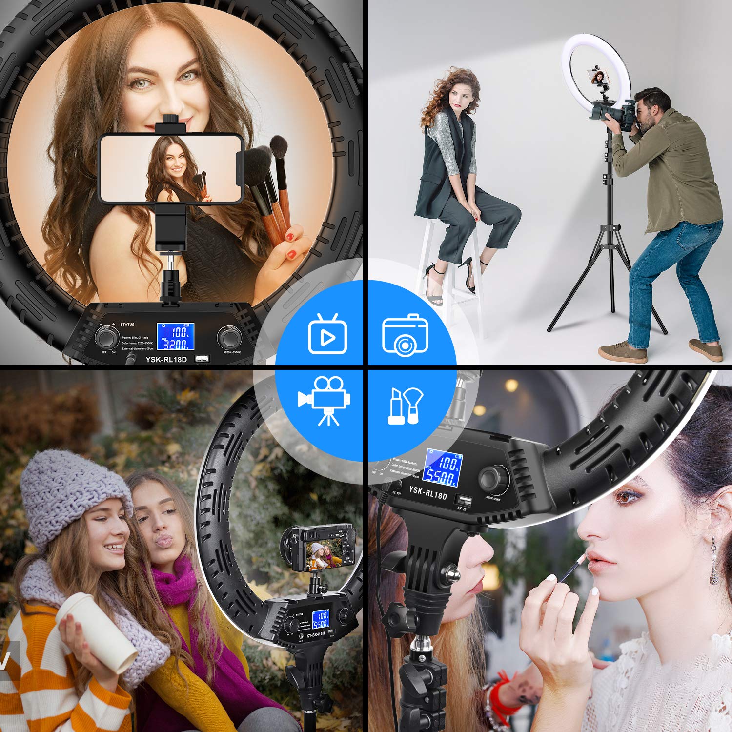 Yesker 18" Ring Light with Wireless Remote, LCD Screen, Bi-Color 3200-5500K for Photography, Live Streaming, Zoom Meetings