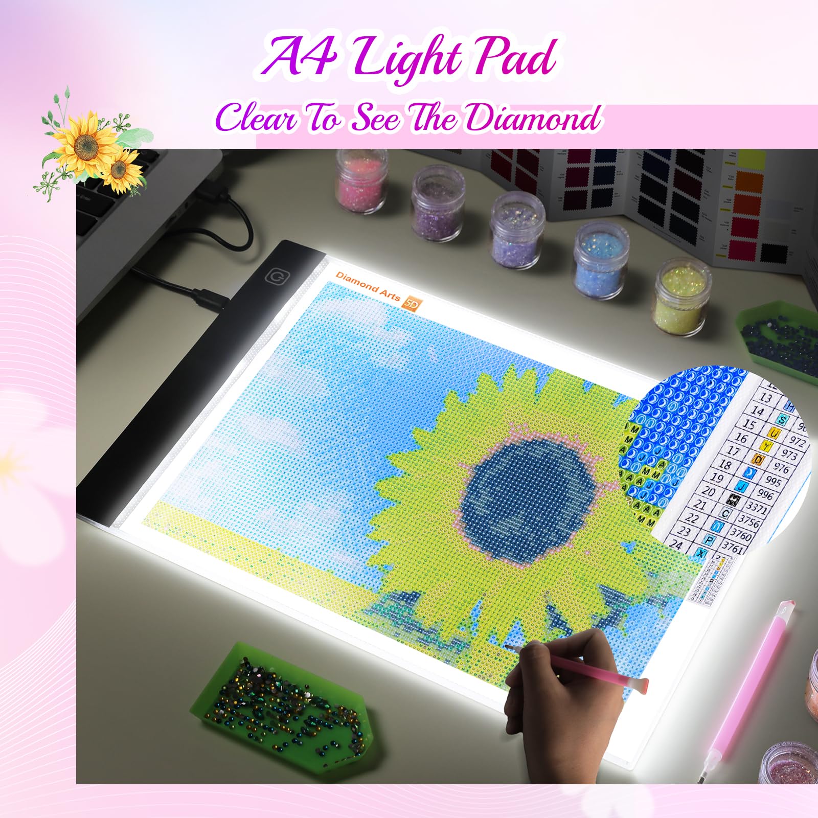Guiseapue Light Board Valentines Day Gifts For Him Her Kids: Light Up Tracing Pad For Diamond Art Kits For Adults, A4 Light Pad