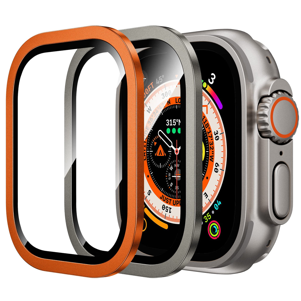 Wsken For Apple Watch Ultra Screen Protector 49Mm,9H Tempered Glass + Titanium Alloy Frame, [Keep Original] [Touch Sensitive] Li