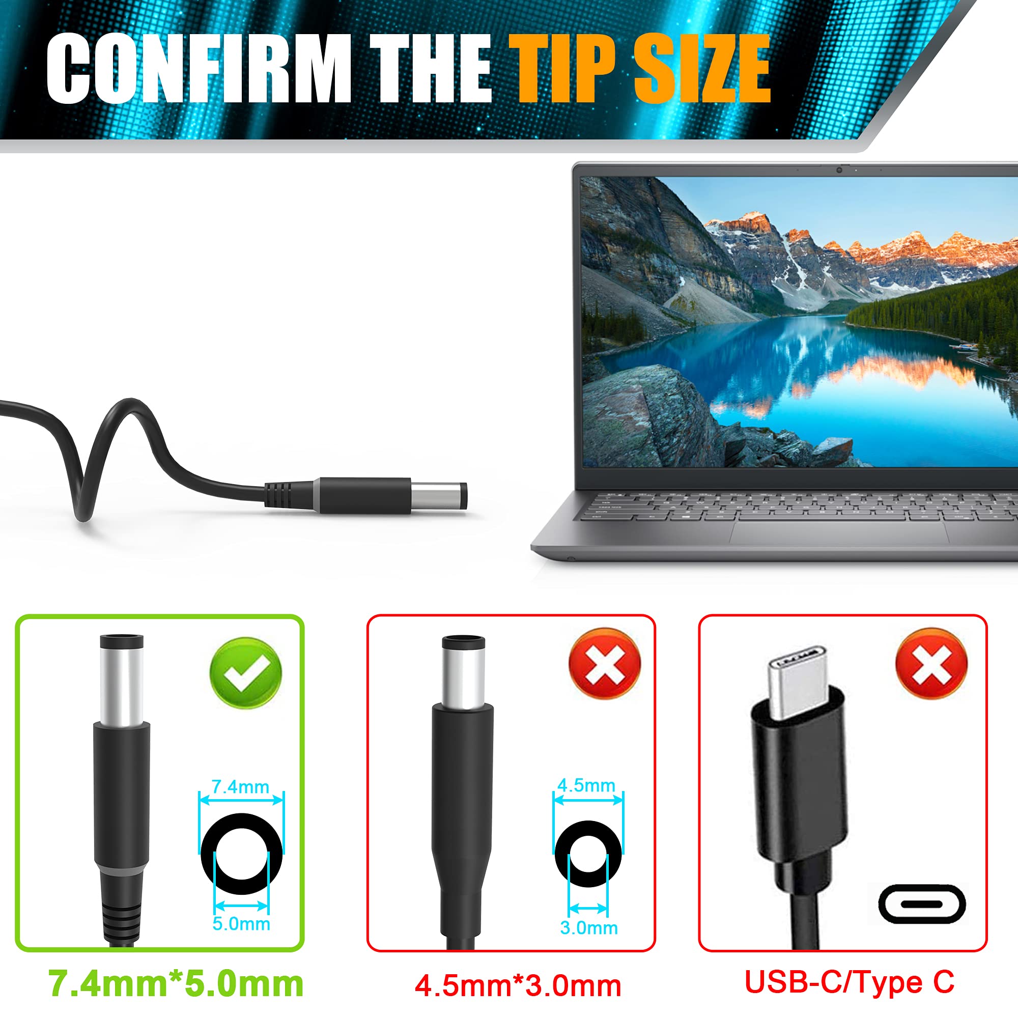 Original Replacement New Dell 130W 7.4Mm Tip Ac Adapter Charger For Pa 4E La130Pm121 Da130Pe1 00 Ju012 Cm161 Dell Inspiron 15 7000 7559 Dell G3 G5 Charger Dell D6000 Docking Station Laptop Power Cord