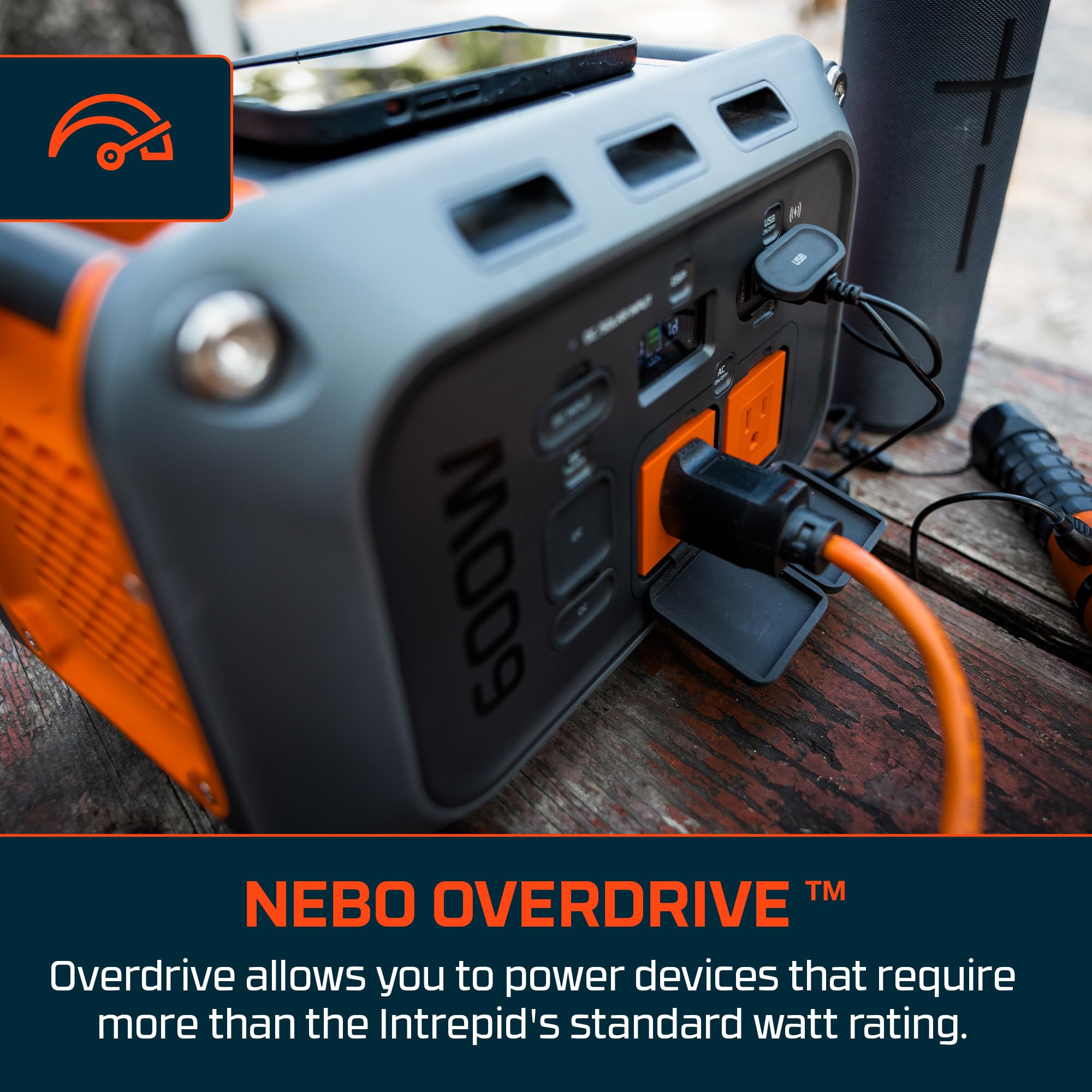 Nebo Intrepid 600 W Power Station | 537.6Wh Capacity, Portable Uninterruptible Power Supply For Emergencies, Lifepo4 Battery, 10