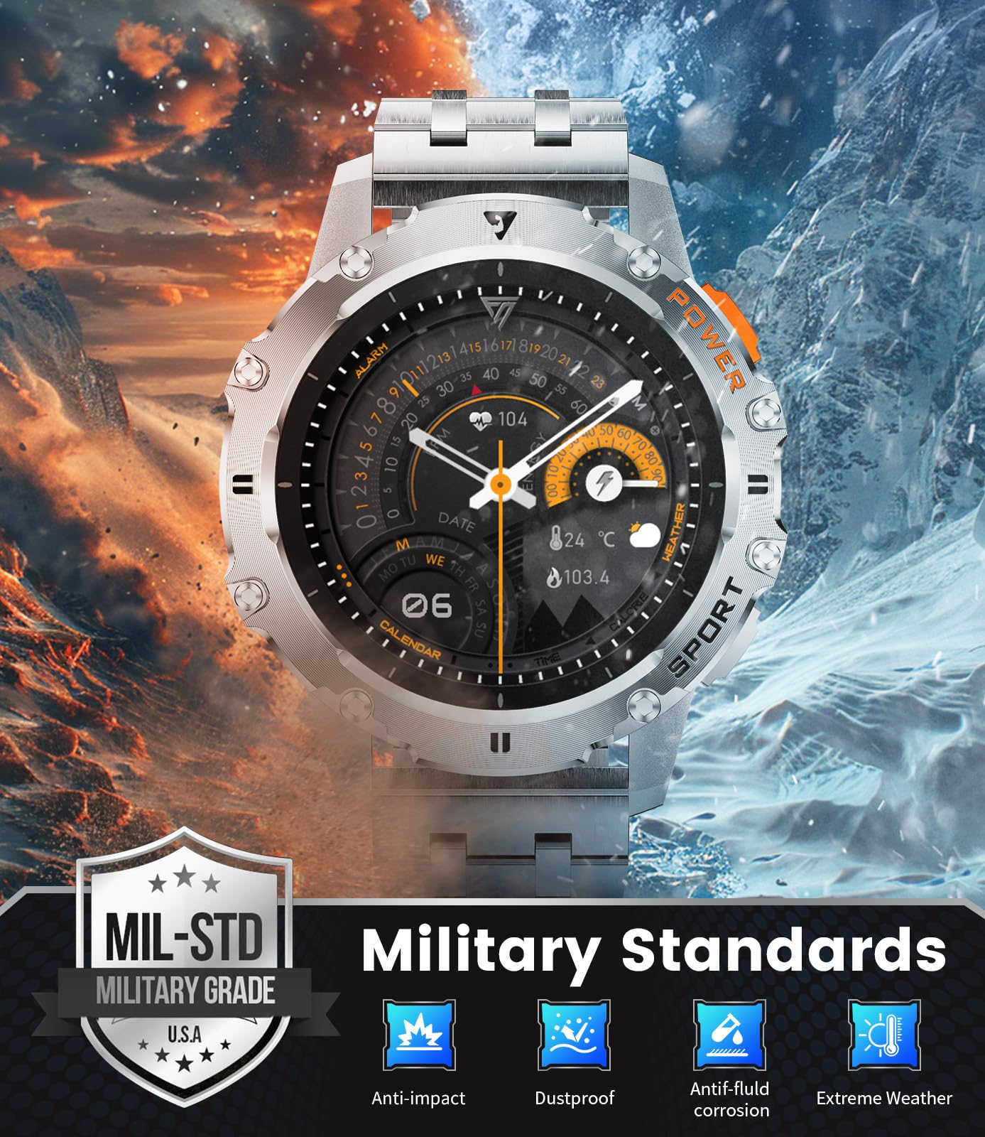 Military Smart Watch For Men With Flashlight/5Atm Waterproof,1.43 ' ' Amoled Tactical Smartwatch With 500Mah Battery,110+ Sport