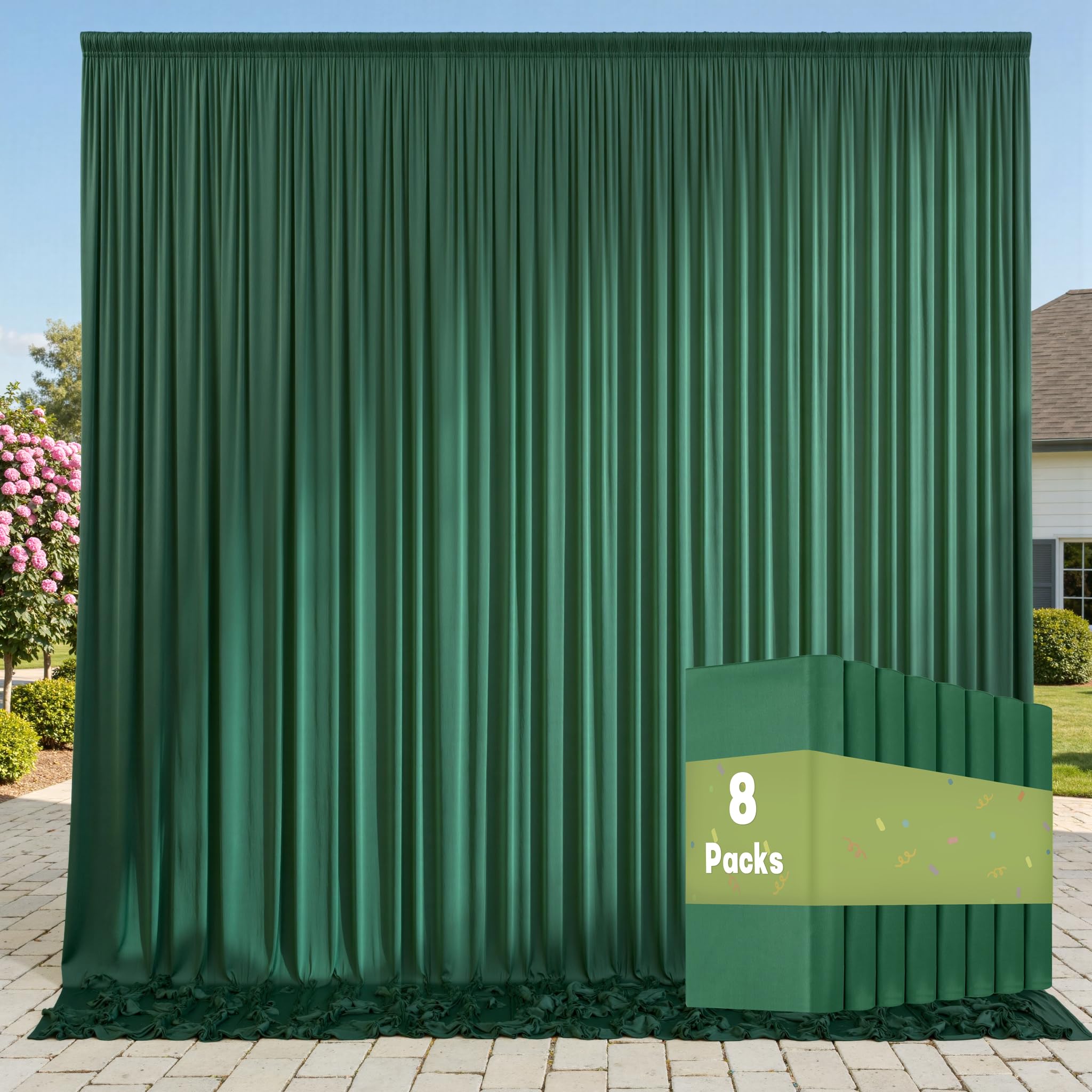 40ft x 10ft Wrinkle Free Hunter Green Backdrop Curtains for Parties, 8 Panels Polyester Green Photo Backdrop Drapes for Wedding 