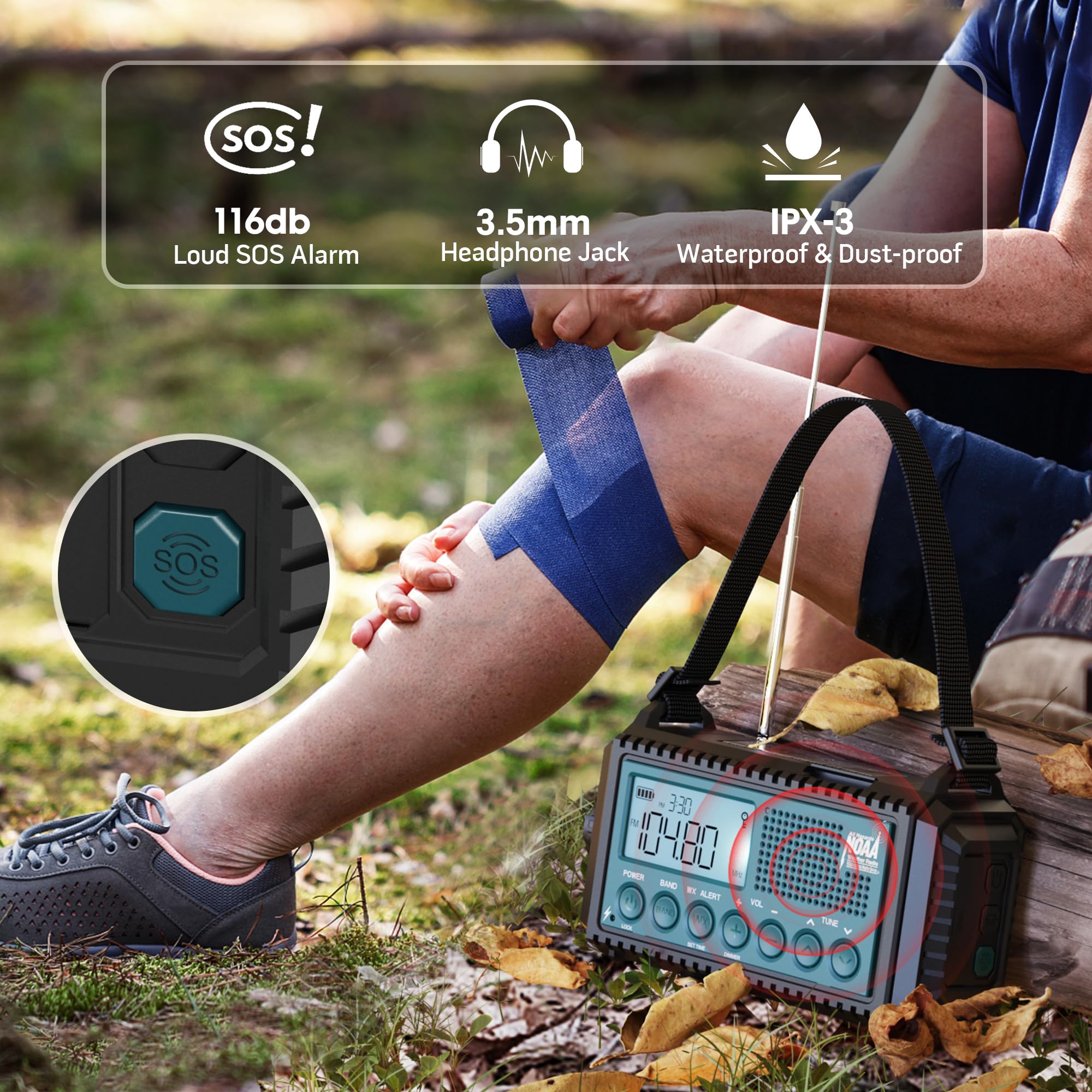 Noaa Emergency Weather Alert Radio, 5000 Large Capacity Hand Crank Solar Powered Am/Fm/Shortwave Radio For Home, Portable Led Ca