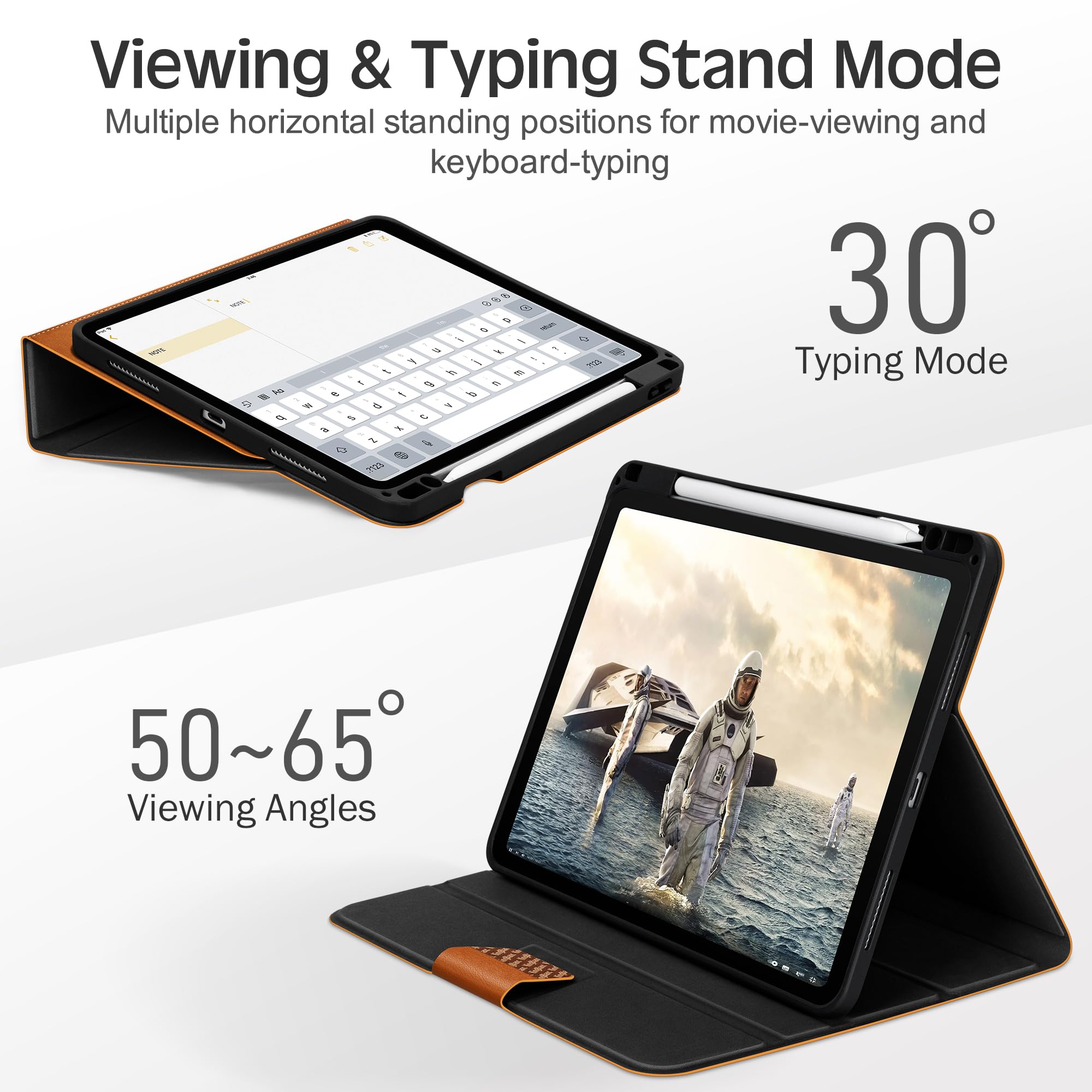 Kingblanc Case For Ipad Pro 11 Inch Case (2024, 5Th Generation, M4) With Pencil Holder, Vegan Leather Smart Stand Cover, Auto Sl