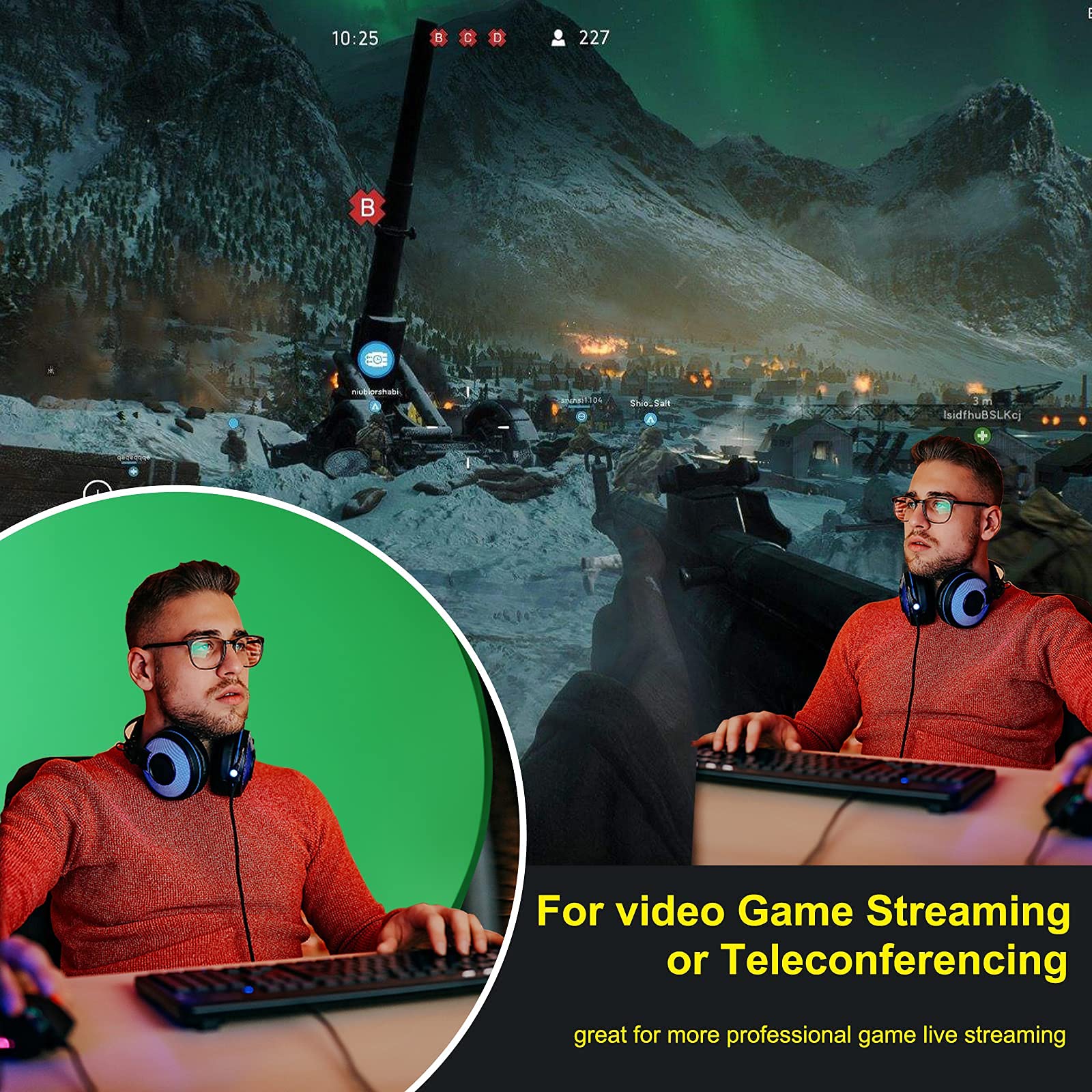 Coosbonfik Portable Green Screen Backdrop (56''), Collapsible Webcam Background, Green Screen For Chair, Chroma Key Green, For H