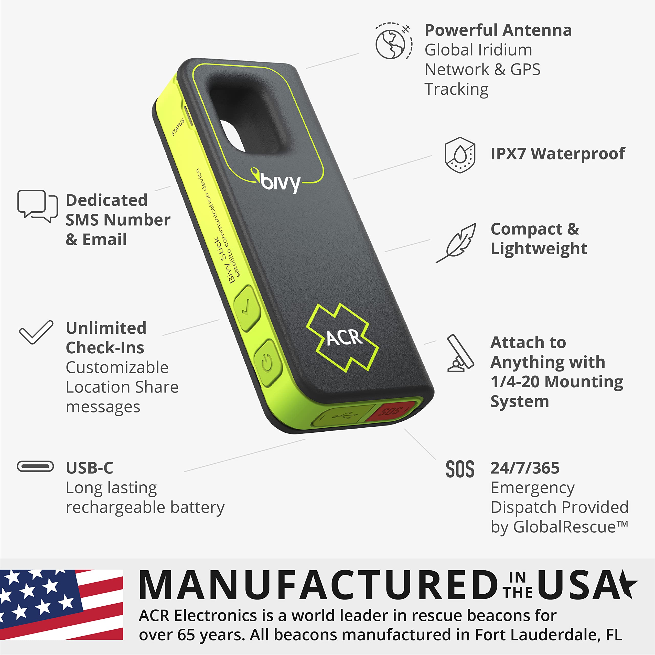 Acr Bivy Stick Satellite Communicator   Two Way Global Sms, Gps Tracker For Hiking Safety, Off Grid Communication, Sos Emergency Beacon, Satellite Messenger & Location Sharing   Ios/Android App
