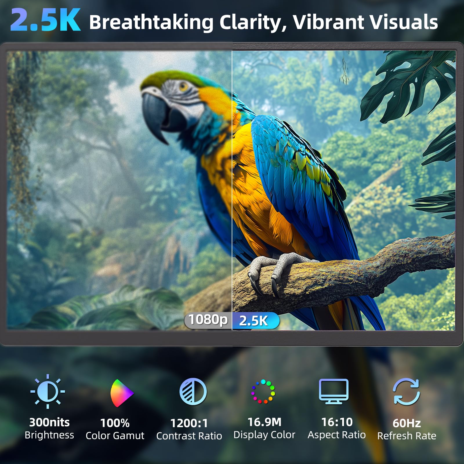 Pitycbo Laptop Screen Extender Monitor Portable   2.5K Triple Laptop Screen Extender, Plug And Play Multiple Screens Extended Fi