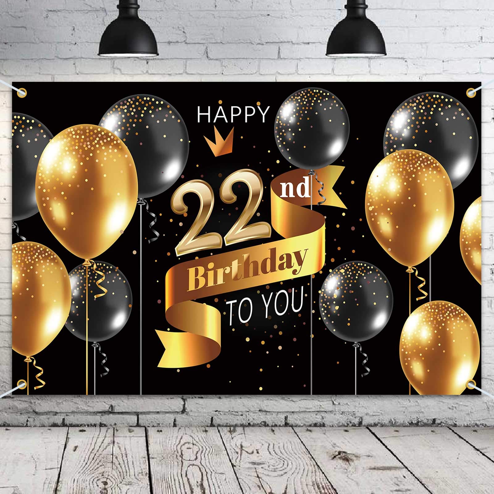 Pakboom Happy 22Nd Birthday Backdrop Banner   22 Birthday Party Decorations Supplies For Men   Black Gold 3.9 X 5.9Ft