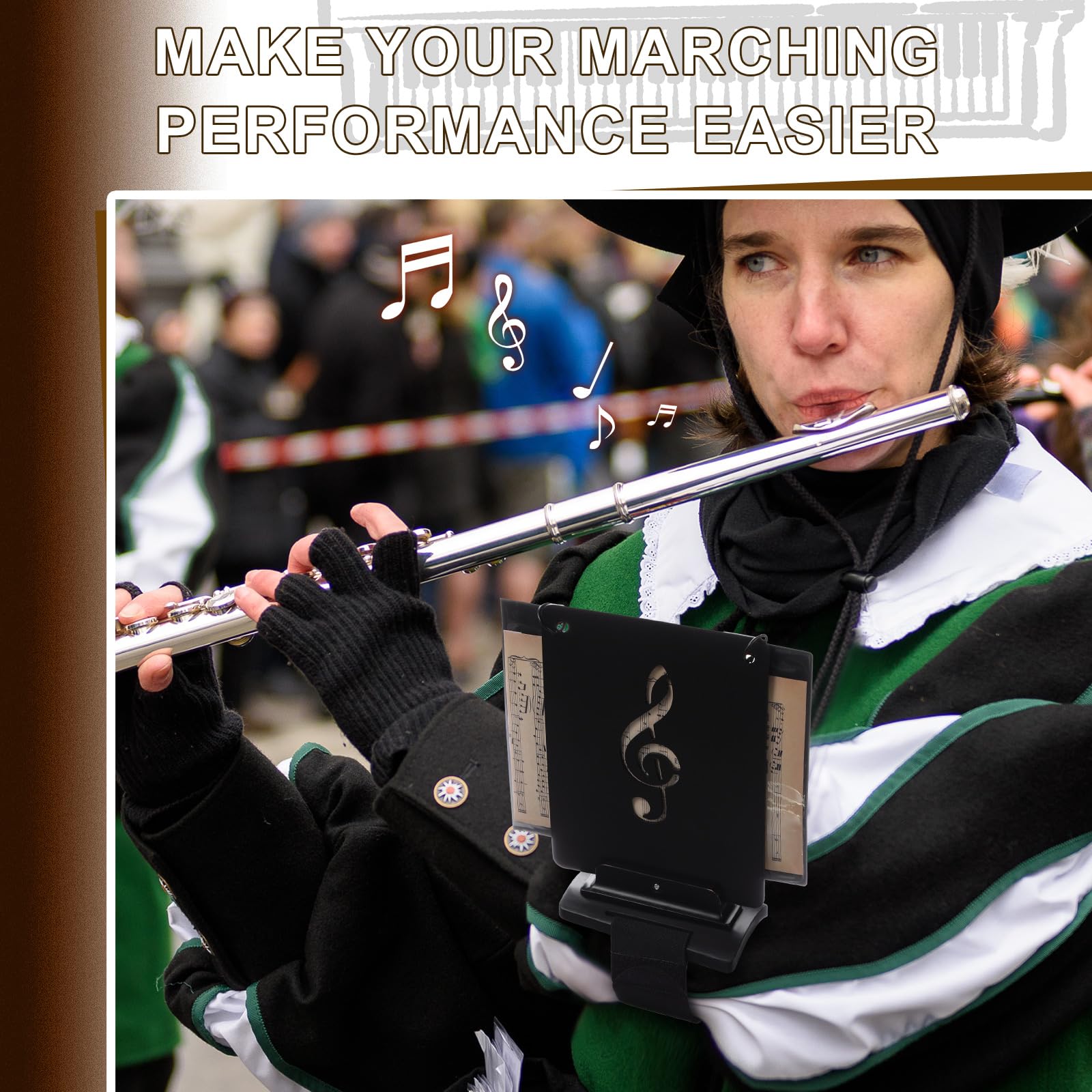 Canlierr 19 Pcs Marching Flute & Piccolo Lyre Folder Flutist Friend With Adjustable Marching Band Flip Folio Folder Windows Doub