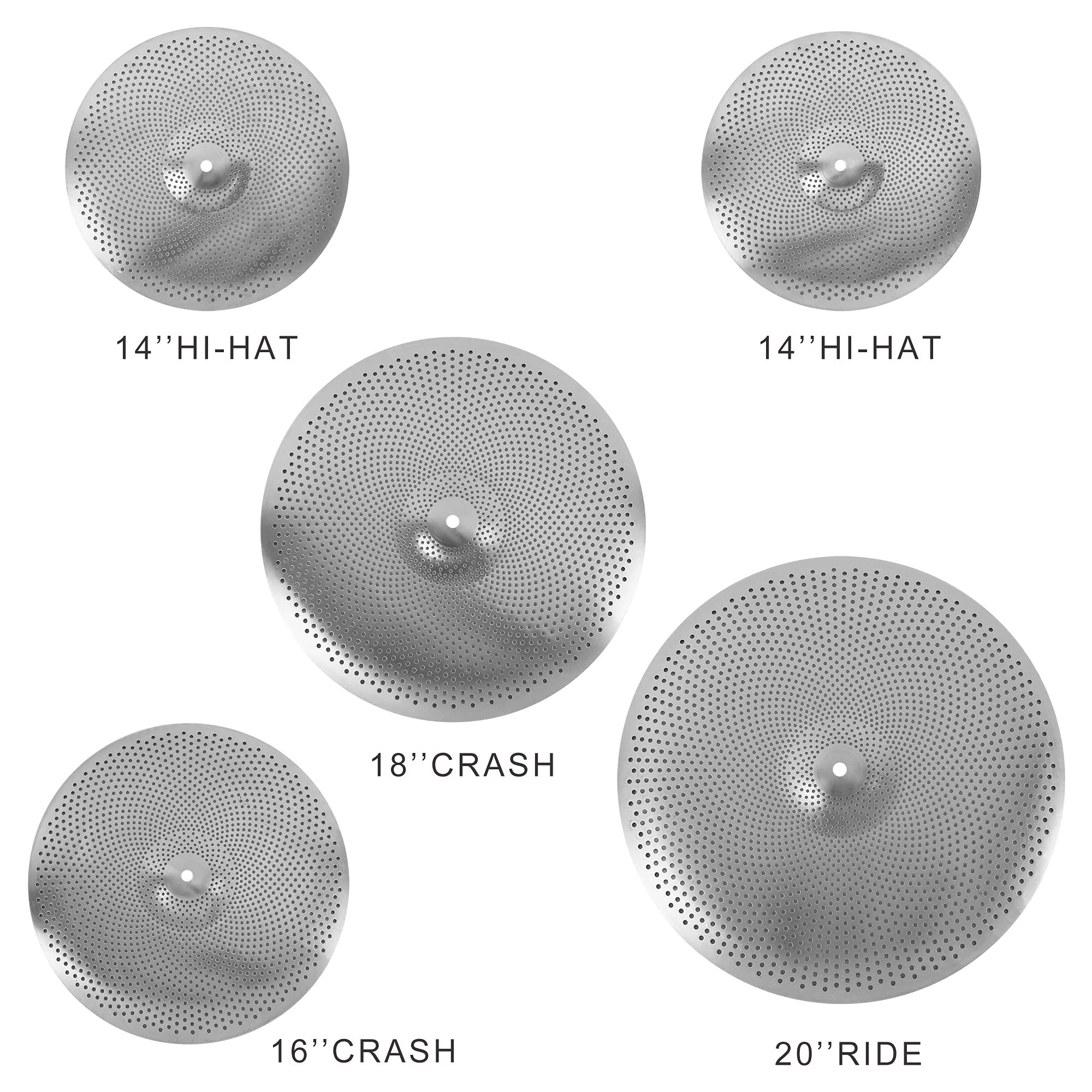 Batking Low Volume Cymbal Pack,60% 70% 14/16/18/20    Quiet Cymbals Practice Set Of 5 Pcs Practice With Cymbal Felt And Sleeve