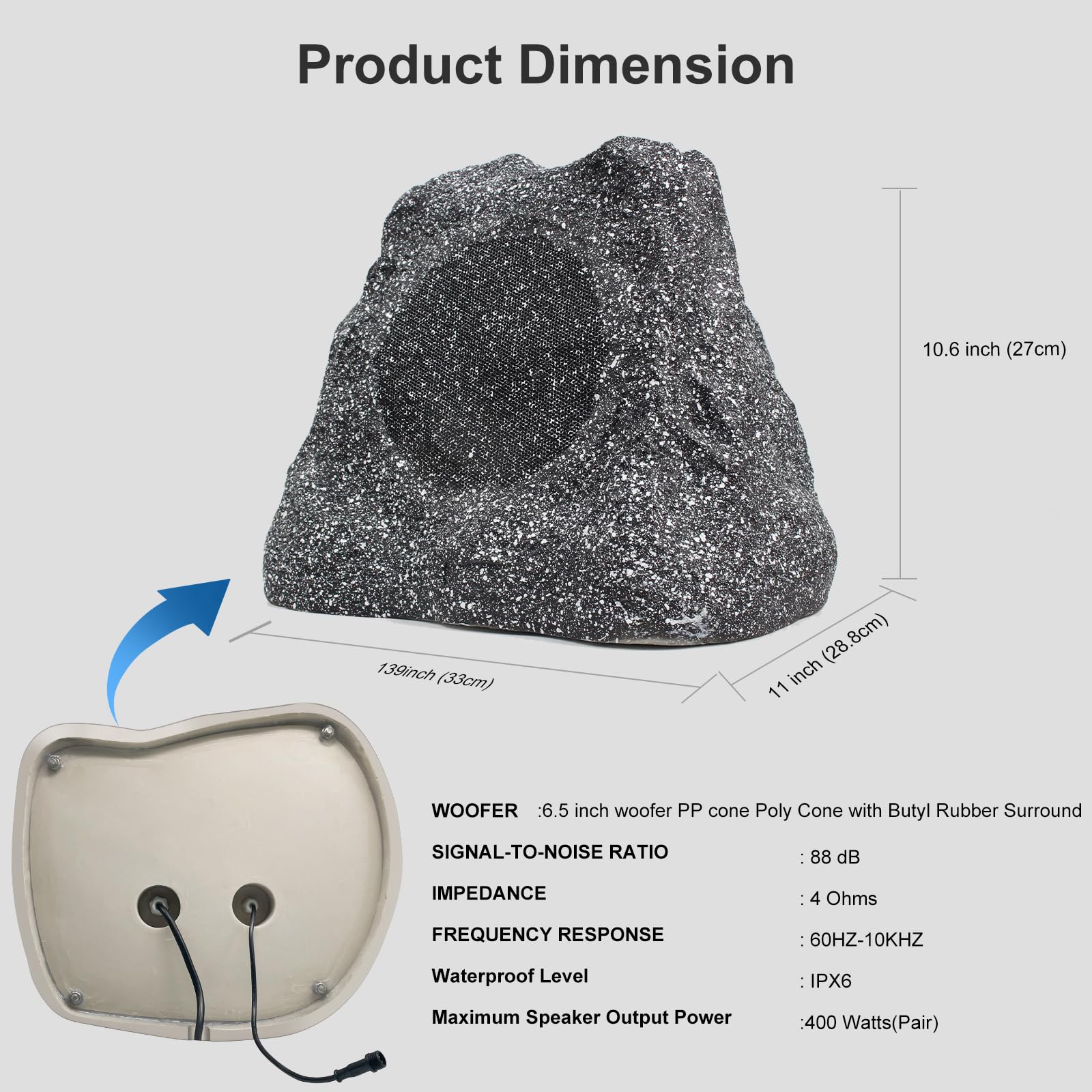 Studiofinix 6.5 Inches Bluetooth Rock Speakers Outdoor Waterproof, 400W Powerful Bass & All Weather, For Backyard Garden Pool De