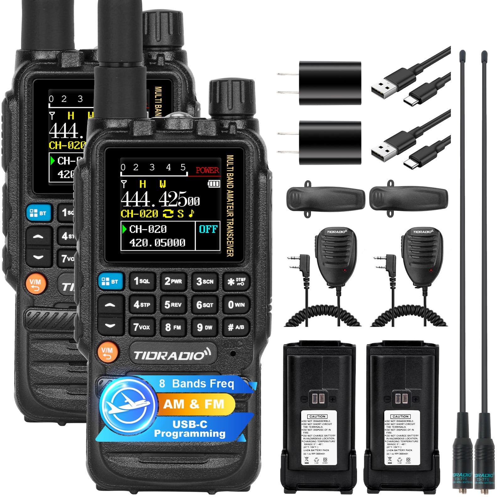 Tidradio Td H3 Ham Radio Handheld,Multi Band Radio,Usb C Programming & Charging,Two Way Radio With 771 Antenna & Speaker Mic,250