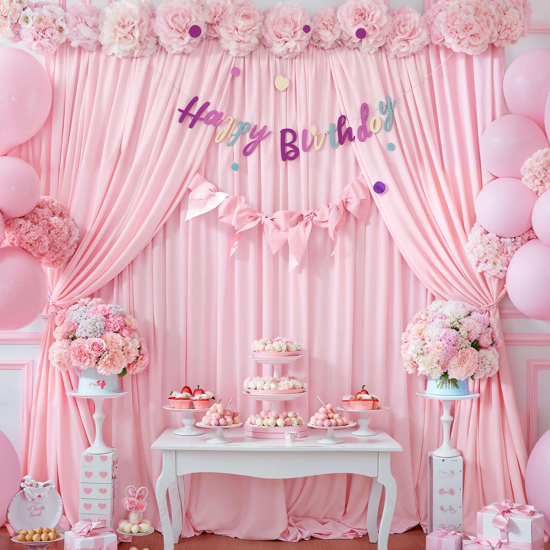 Baby Pink Backdrop Curtains For Parties, 8Ft X 10Ft Polyester Wrinkle Free Photography Backdrop Drapes For Birthday Baby Shower